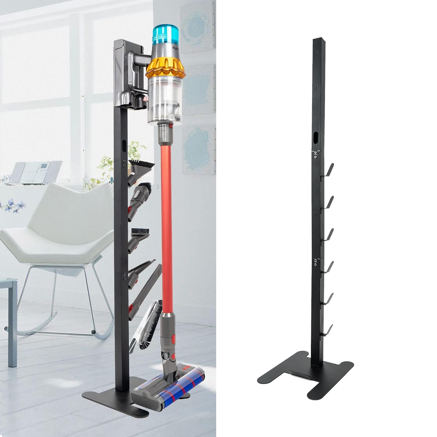 EZ SPARES Storage Stand Docking Station Holder,Compatible with Dyson V15 V11 V10 V8 V7 V6 Cordless Vacuum Cleaners Accessories,Stable Metal Bracket Organizer Rack(Black,6 Hooks)