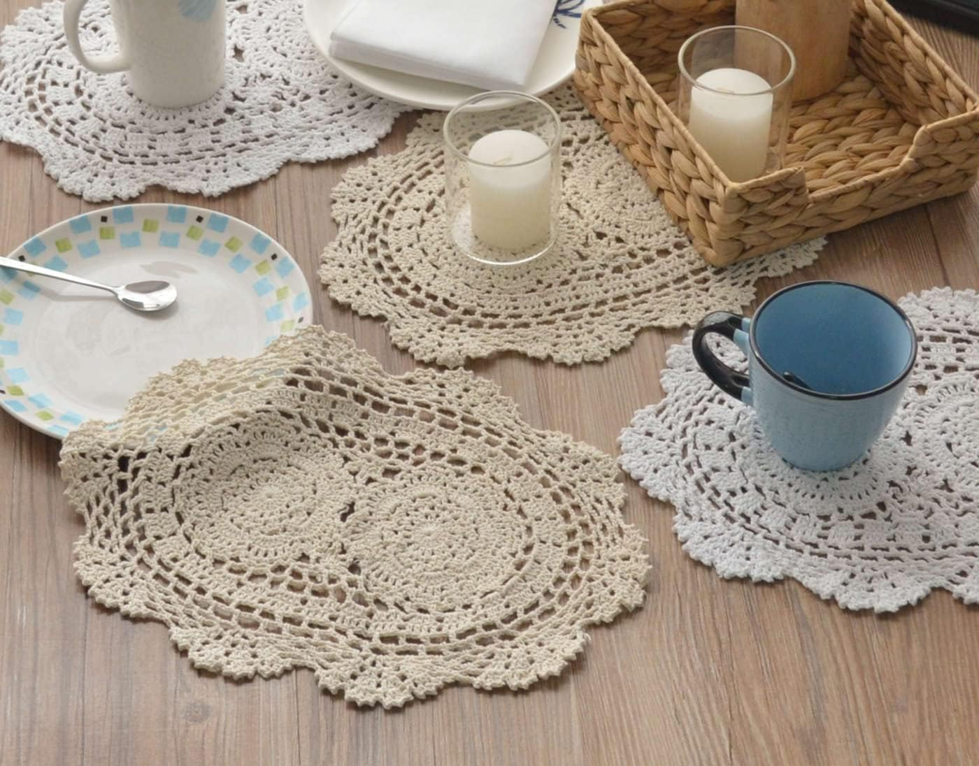 4 Hand Crochet Oval Lace Doilies for Table Placemats