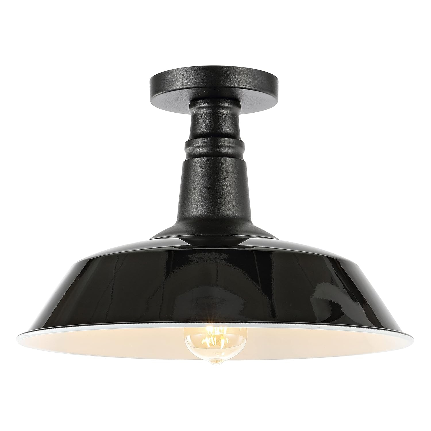 JONATHAN Y Camila 14" 1-Light Classic Industrial Indoor/Outdoor Iron LED Semi Flush Mount, Black/White, JYL7617B