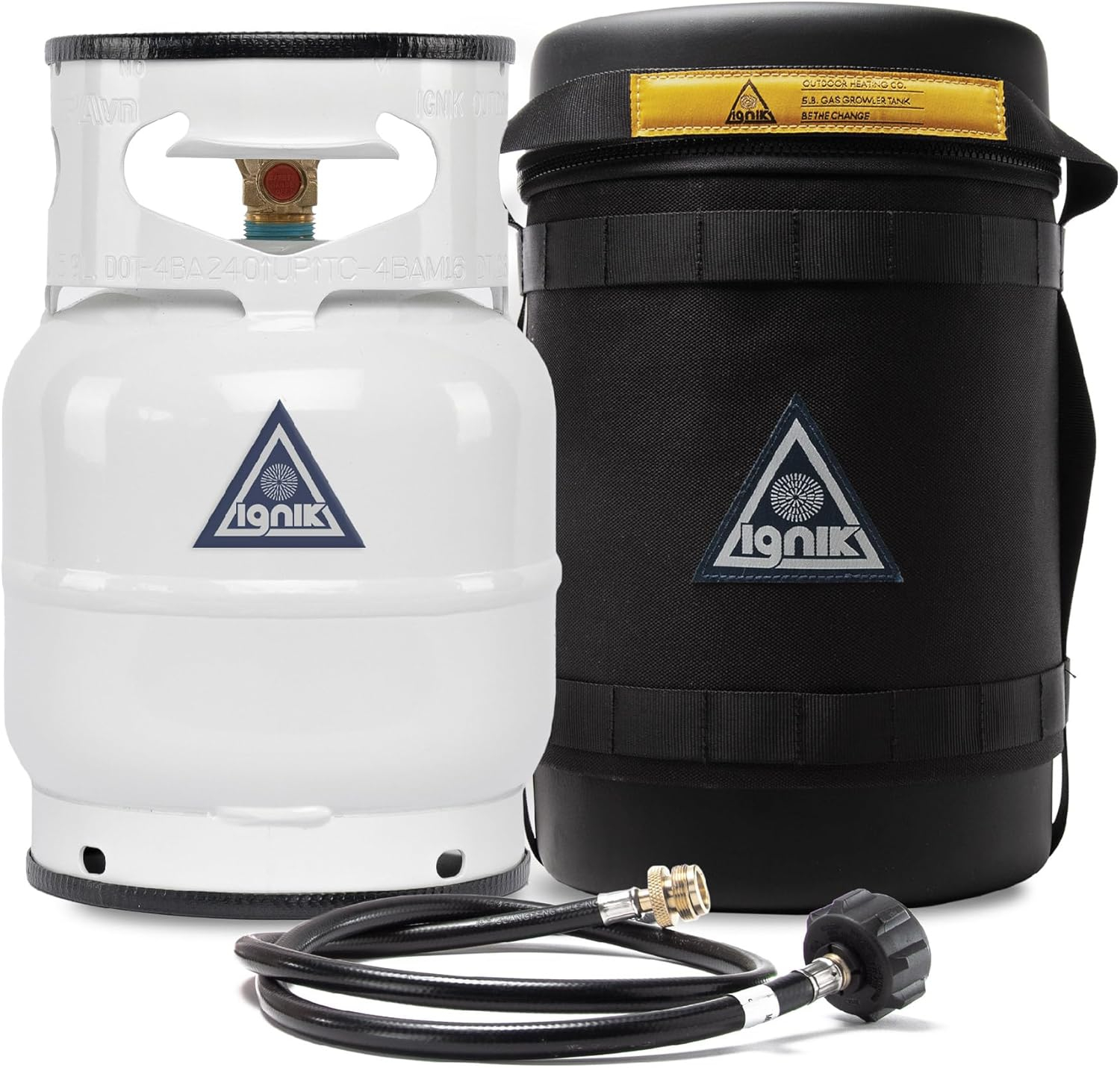 Ignik Refillable Gas Growler Deluxe 5-Pound Propane Tank with Carry Case and Adapter Hose, Black Case/White Tank