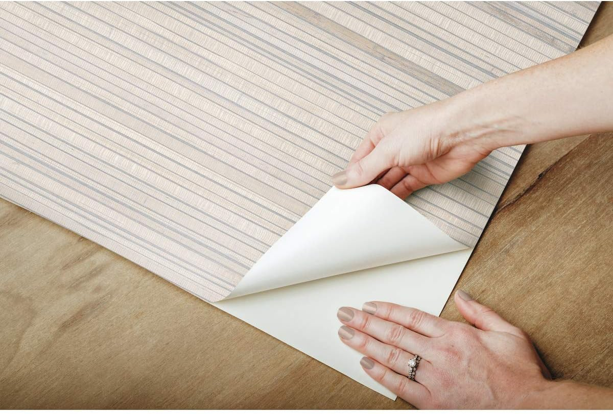 RoomMates RMK11669RL Taupe Faux Bamboo Grasscloth Peel and Stick Wallpaper, Large Sample