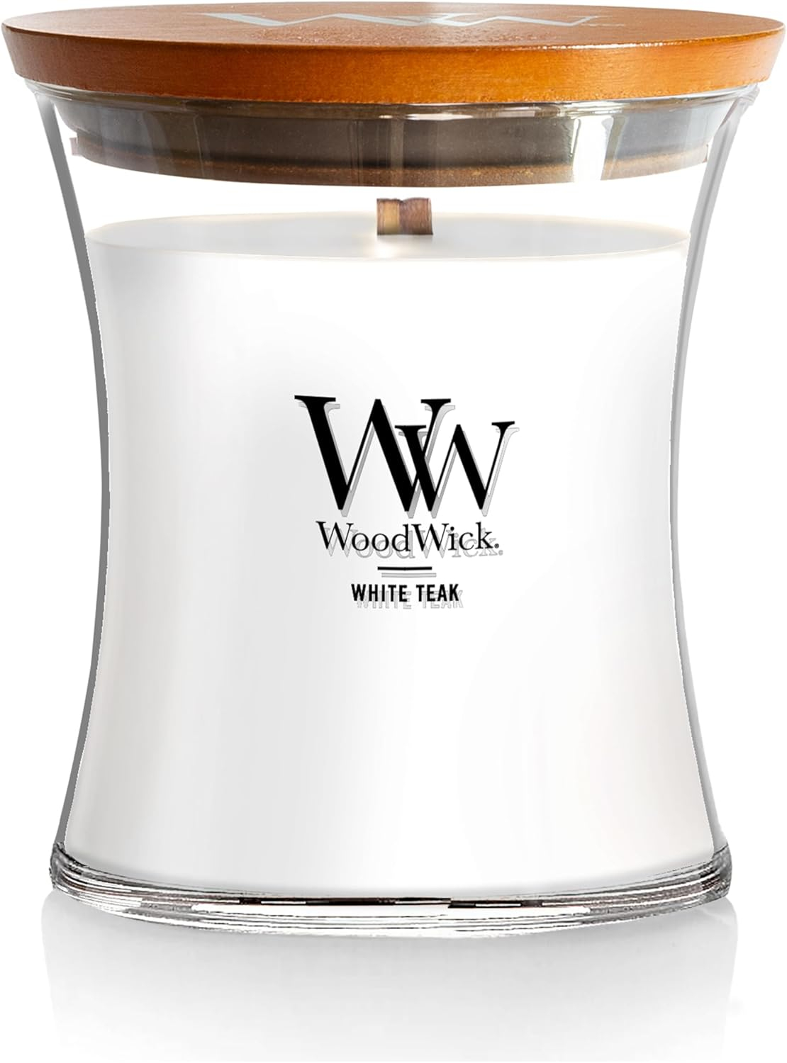 WoodWick Medium Hourglass Scented Candle, White Teak, 9.7 oz