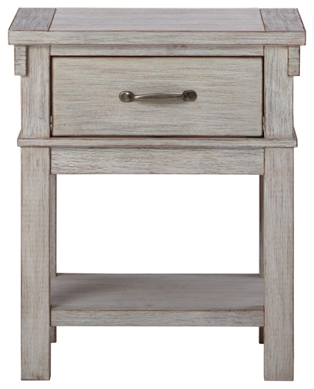 Transitional Beige 1-Drawer Nightstand with Brushed Nickel-Tone Handle