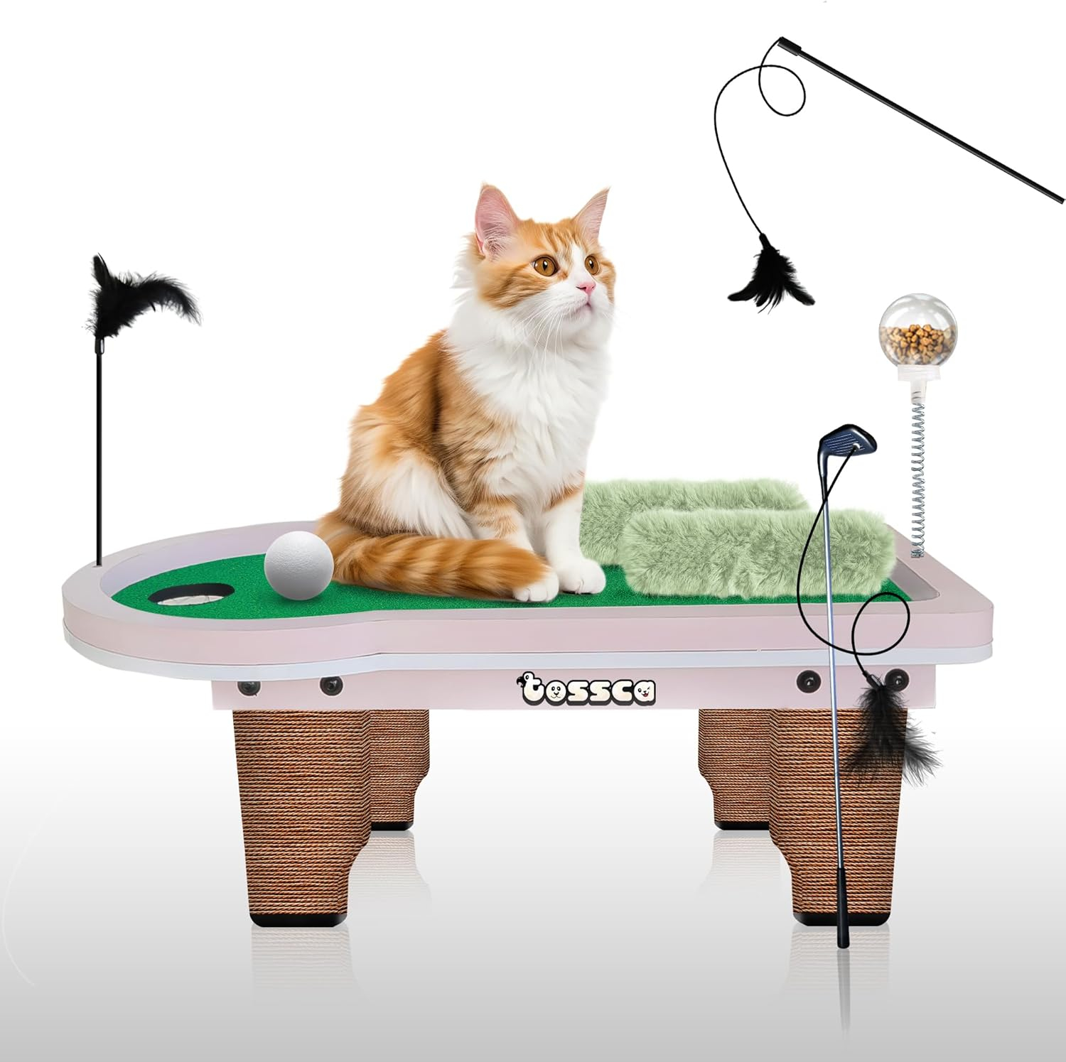 8 in 1 Cat Golf Table Set | Cat Tree Tower with Scratching Post, Catnip Pillows, Feather Teaser Wand, Feeder, Cat Furniture for Indoor Cats