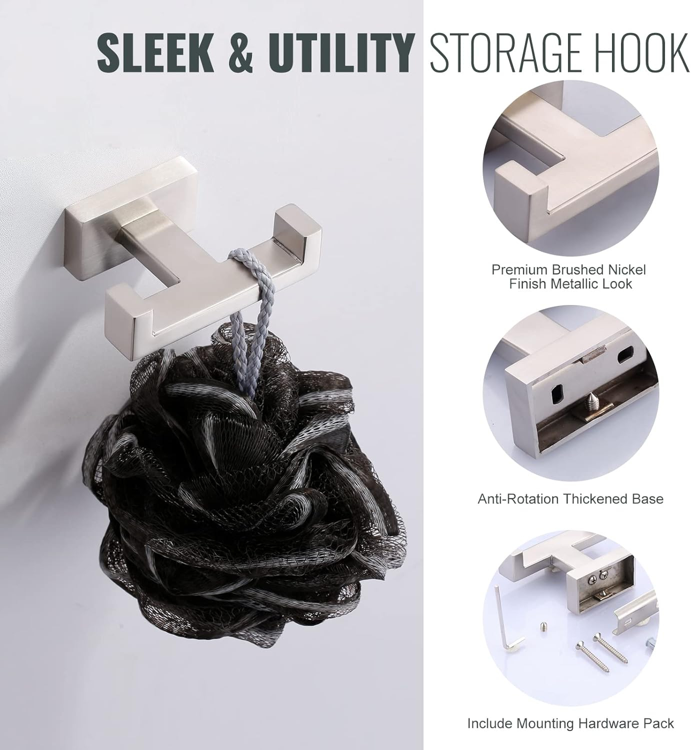 Wall Mount Knob Double Robe/Towel Hook in Brushed Nickel