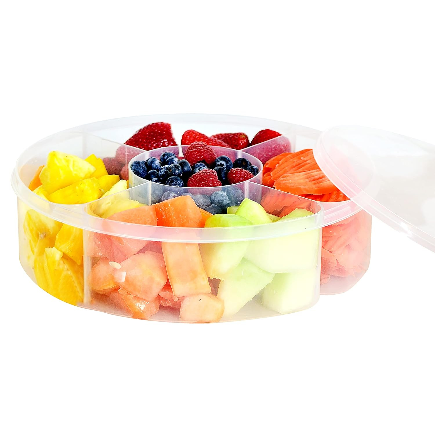 Youngever Plastic Food Platter, 5 Compartment Food Serving Container, Candy and Nut Serving Container, Appetizer Serving Tray with Lid