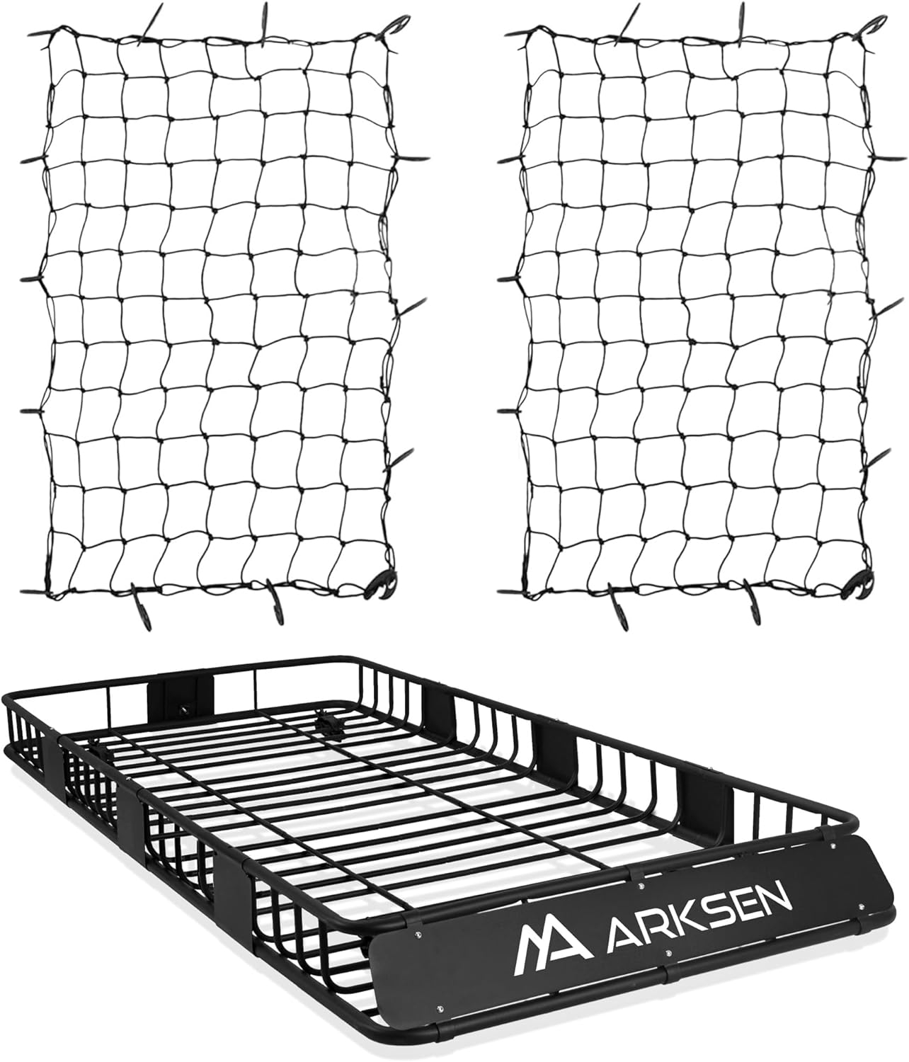 ARKSEN 84" Universal Roof Rack Cargo Extension with 2 Cargo Net Car Top Luggage Holder Carrier Basket SUV Camping, Black
