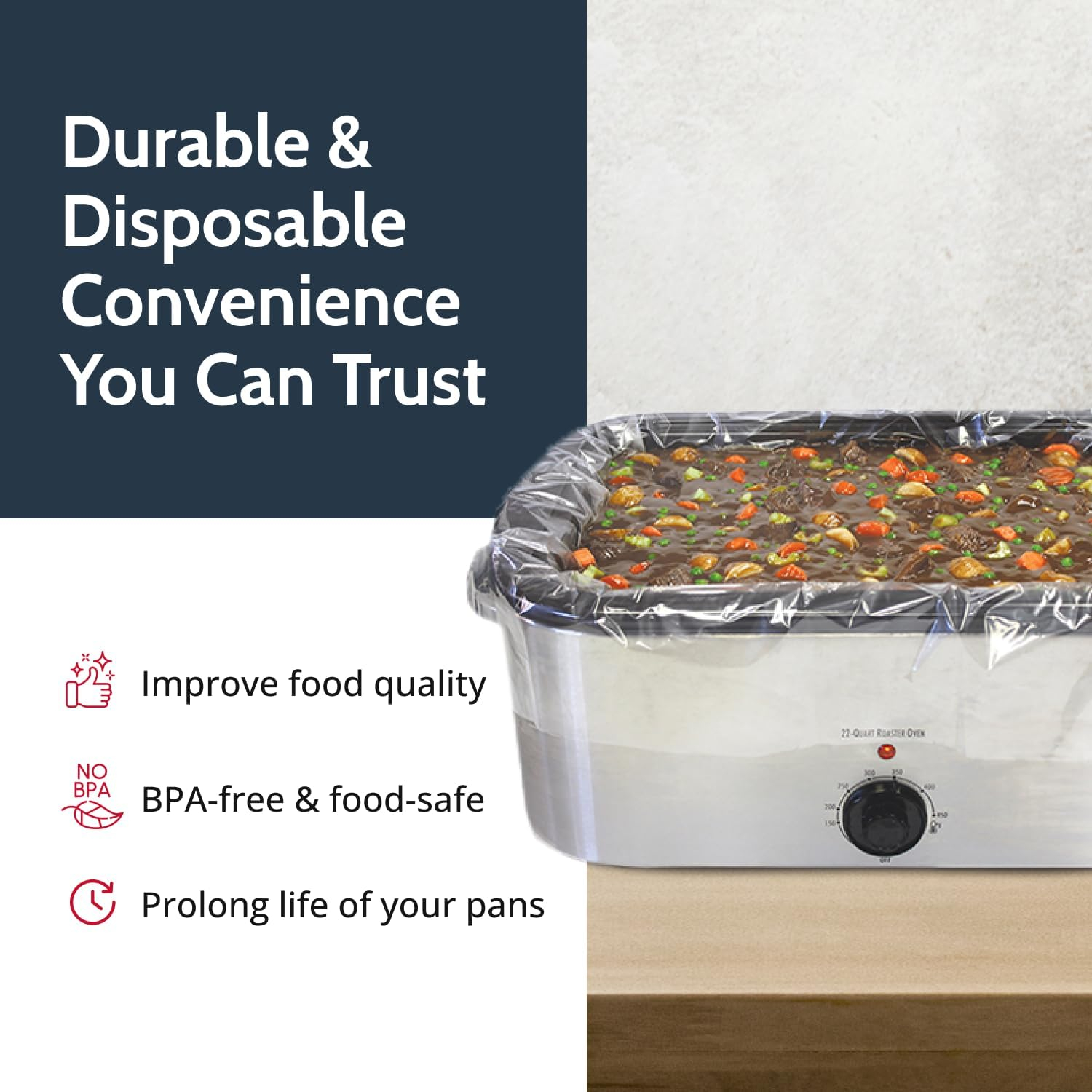 PanSaver Cooking Liners - Disposable Electric Roasting Pan Liners for Instant Cleanup with No Scrubbing - Foil, 2 Count