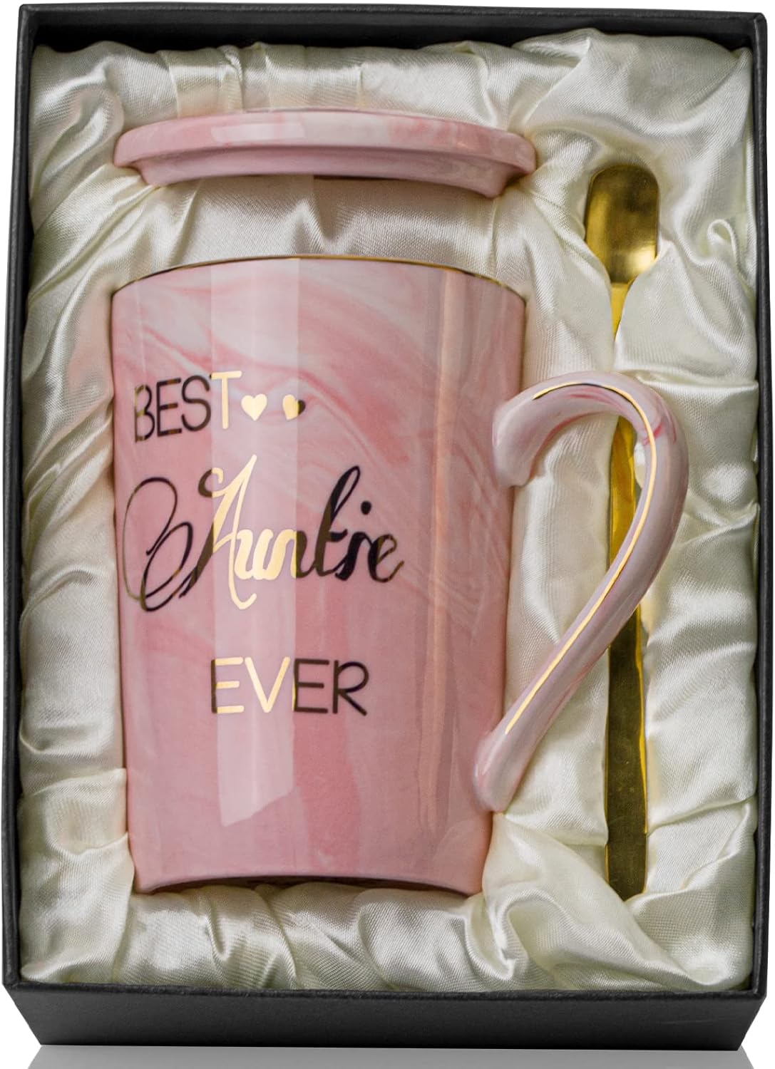 Aunt Gifts from Niece, Nephew - Best Aunt Ever Gift Mug - Happy Birthday Mothers Day Gifts for Auntie - Marble Ceramic Auntie Coffee Mug Gifts Box Printed Gold 14 Oz Pink