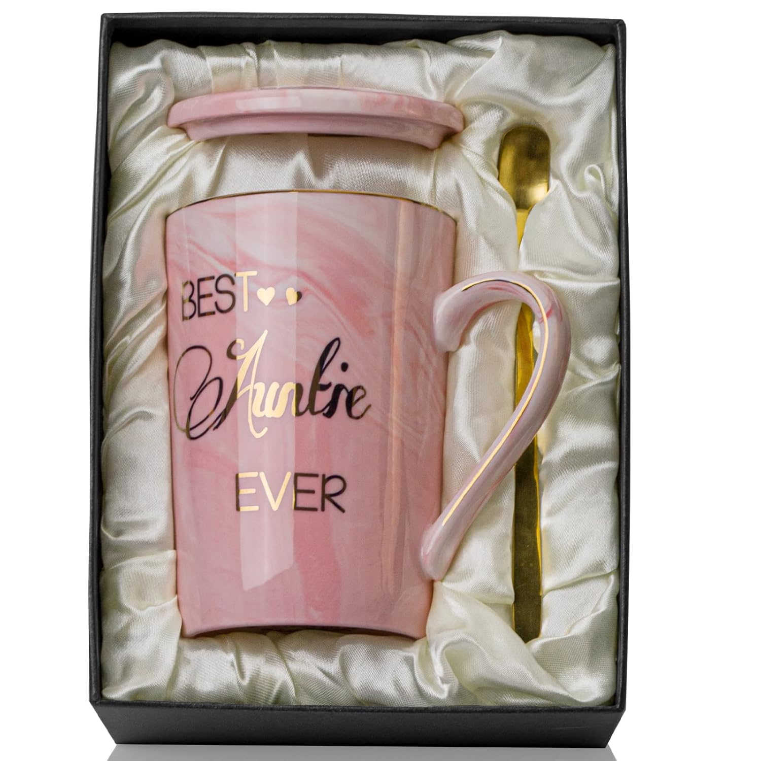 Aunt Gifts from Niece, Nephew - Best Aunt Ever Gift Mug - Happy Birthday Mothers Day Gifts for Auntie - Marble Ceramic Auntie Coffee Mug Gifts Box Printed Gold 14 Oz Pink