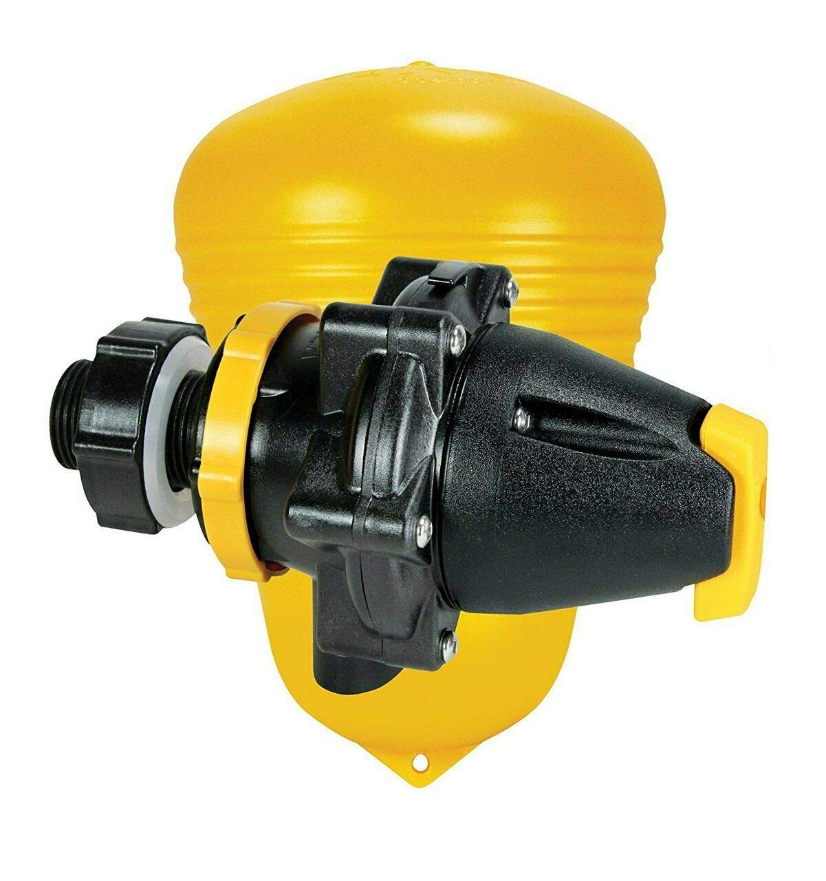 Jobe Valves J-MFV0100DLT Megaflow Trough Valve, 200L/Min, 150PSI, Detach Base, Long Tail, 1" NPT Inlet, Yellow/Black