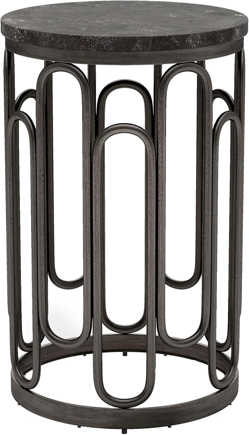 Furniture of America Saz Metal Stone Top Small End Table, Black