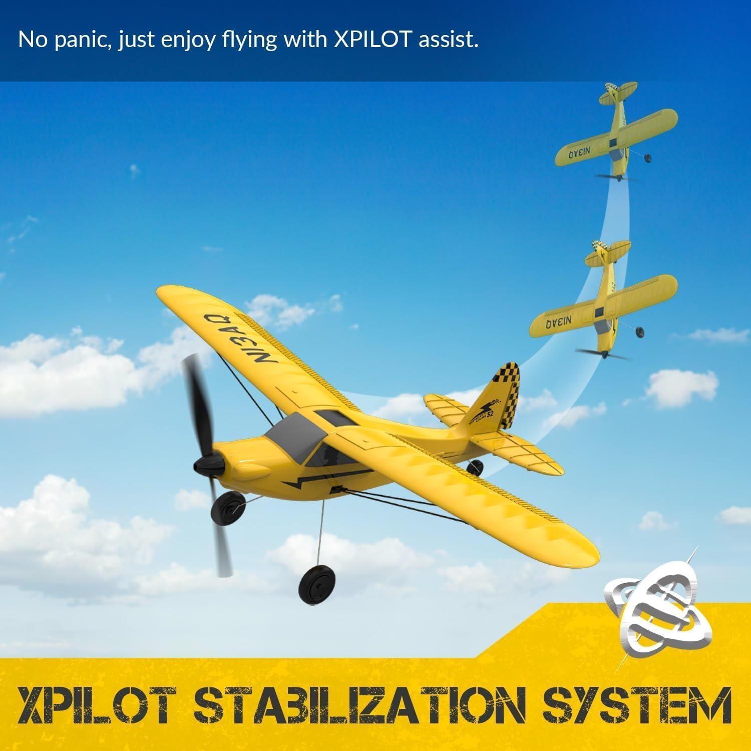 VOLANTEXRC RC Plane Trainer Sport Cub 3CH Remote Control Airplane with Prop Saver, 6-Axis Gyro Stabilizer & 3 Modes to Fly, Radio Controlled Aircraft RTF for Beginners, Kids and Adults (400mm,Yellow)