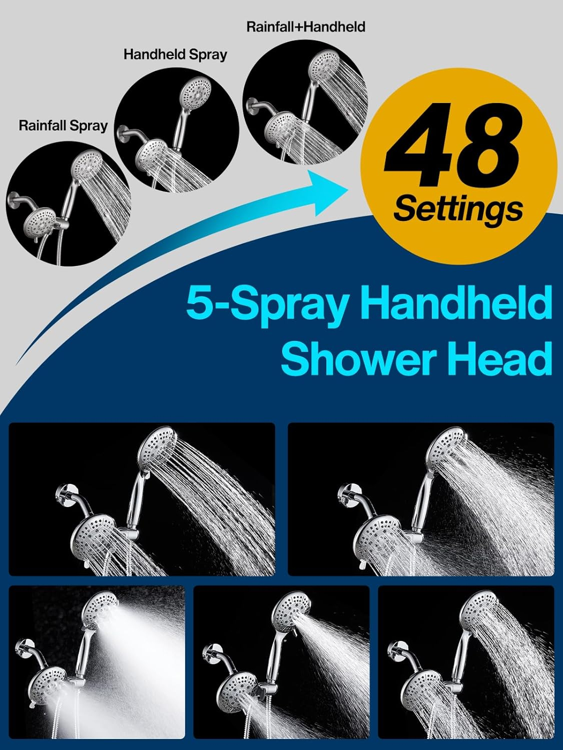 Cobbe Shower Head with handheld, High Pressure Shower Faucet Set with Hose Adjustable Bracket Rubber Washers, Dual 2 In 1 Shower System Brushed Nickel(Valve Include)