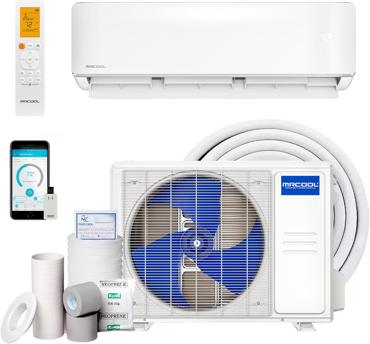 18k BTU White Ductless Heat Pump Split System with Remote