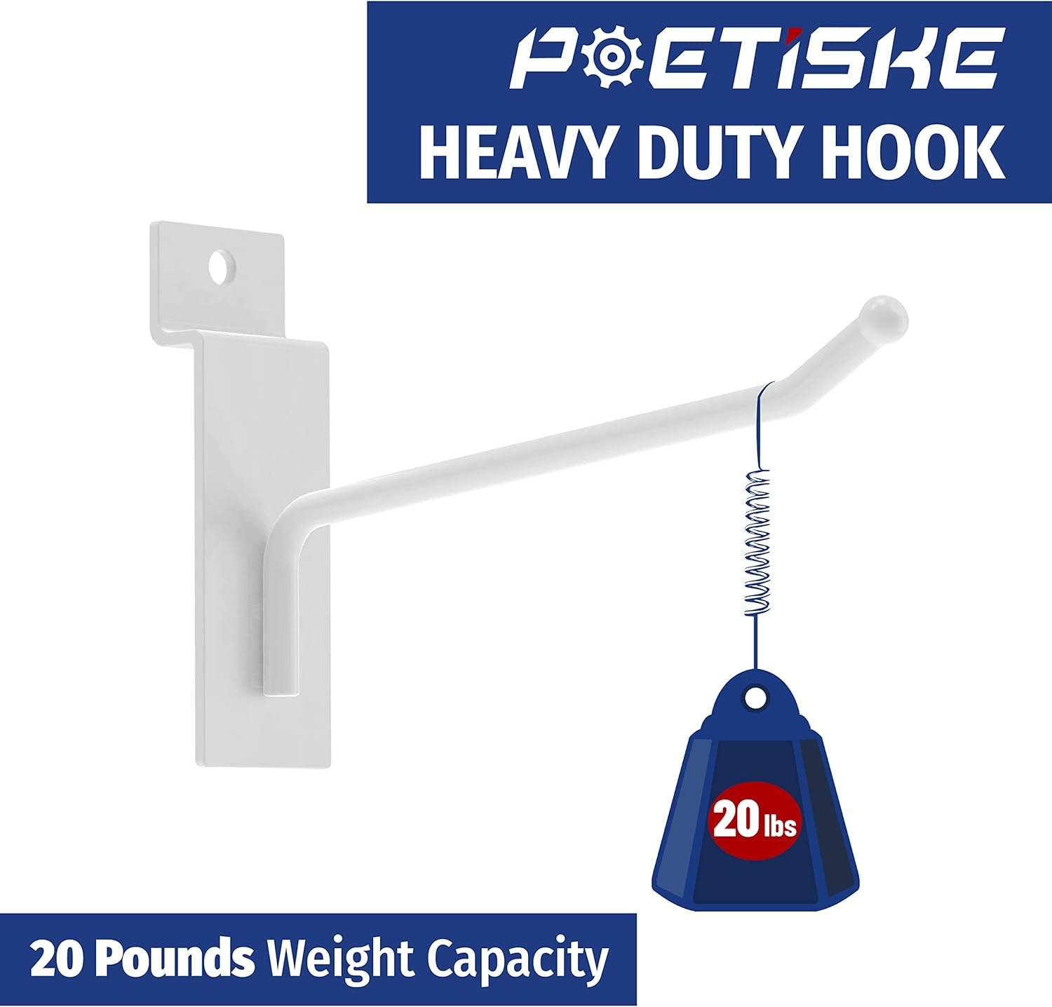 POETISKE Slatwall Hooks 32PC 8inch Slatwall Accessories Garage Organization Heavy Duty Pegboard Gridwall Display Hooks for Retail White