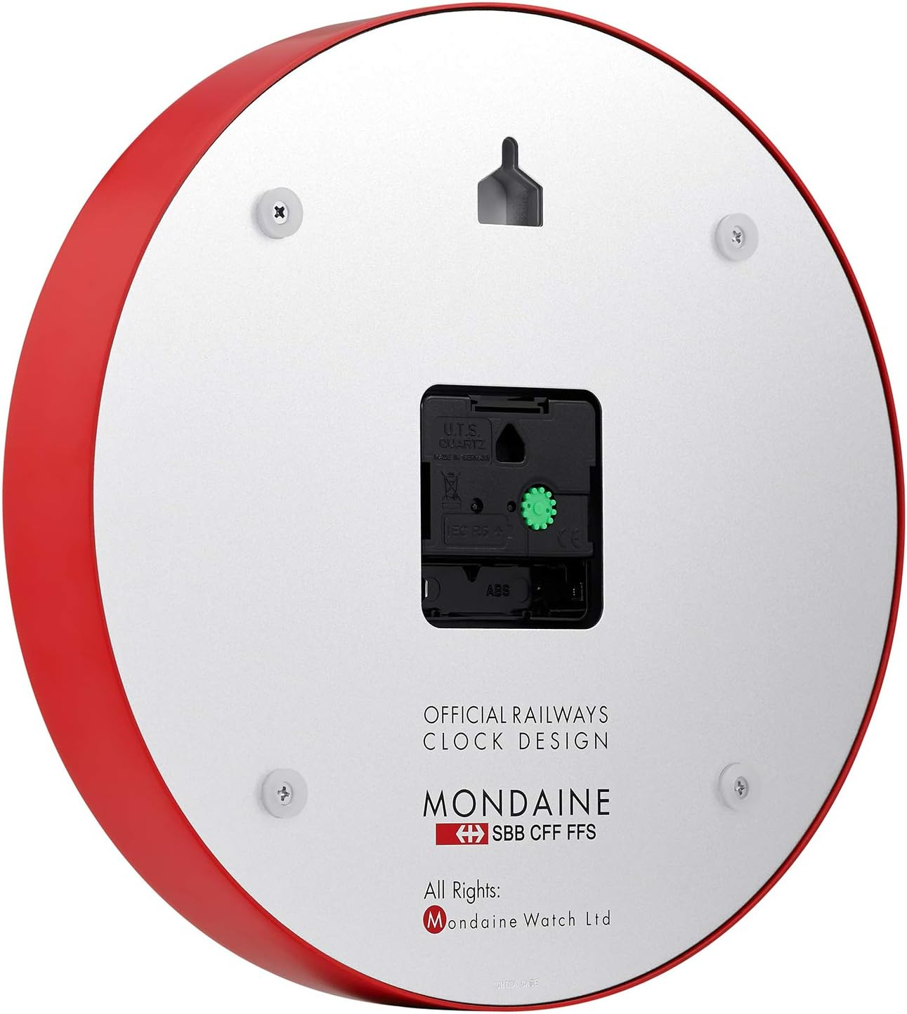 Mondaine - Wall Clock A990.Clock.11SBC 25cm - Official Swiss Railways Clock - Red Second Hand Red Aluminium Casing - Dust Resistant Wall Clocks - Made in Switzerland