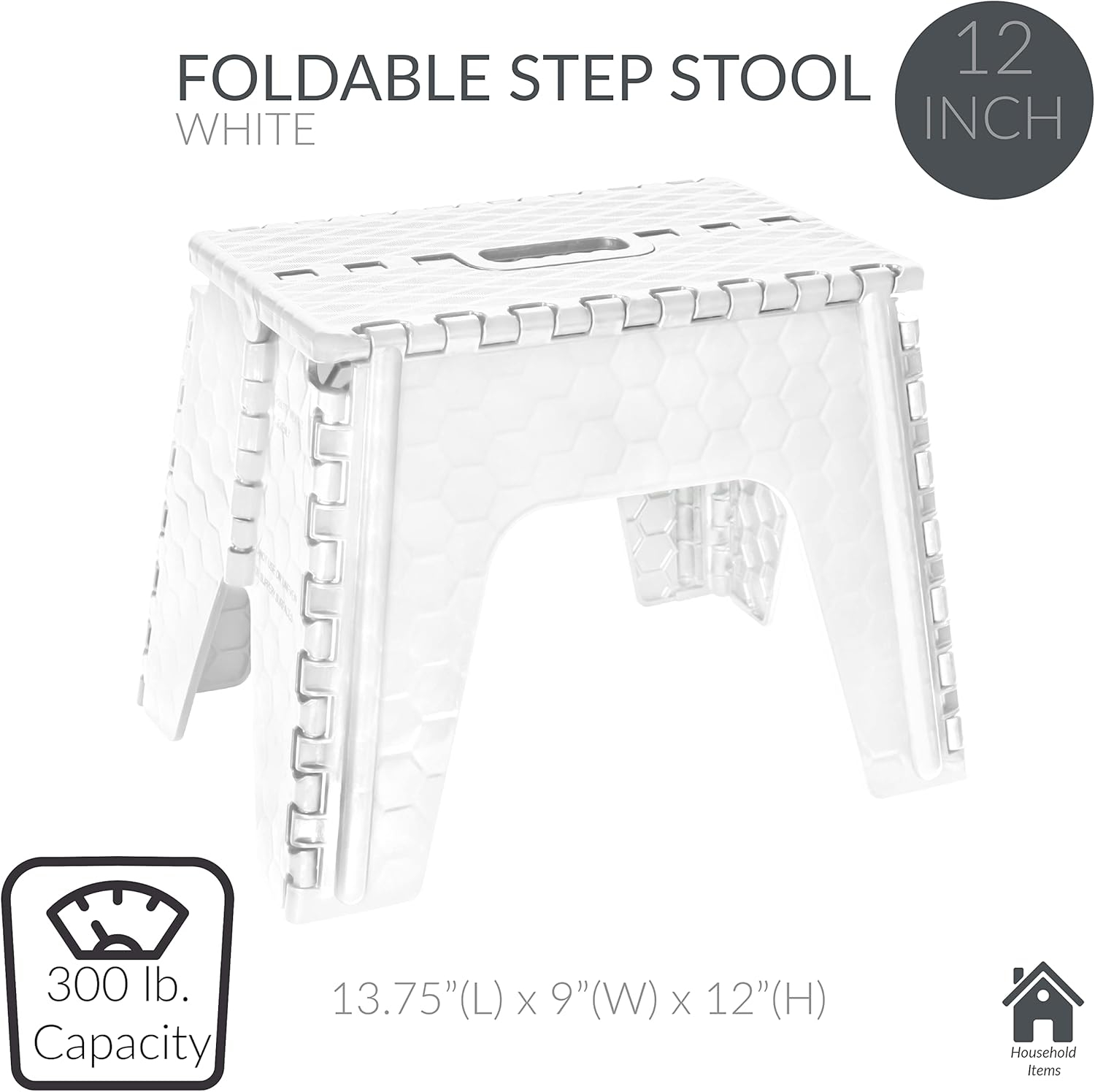 Simplify 12" Plastic Folding Single Step Stool in White