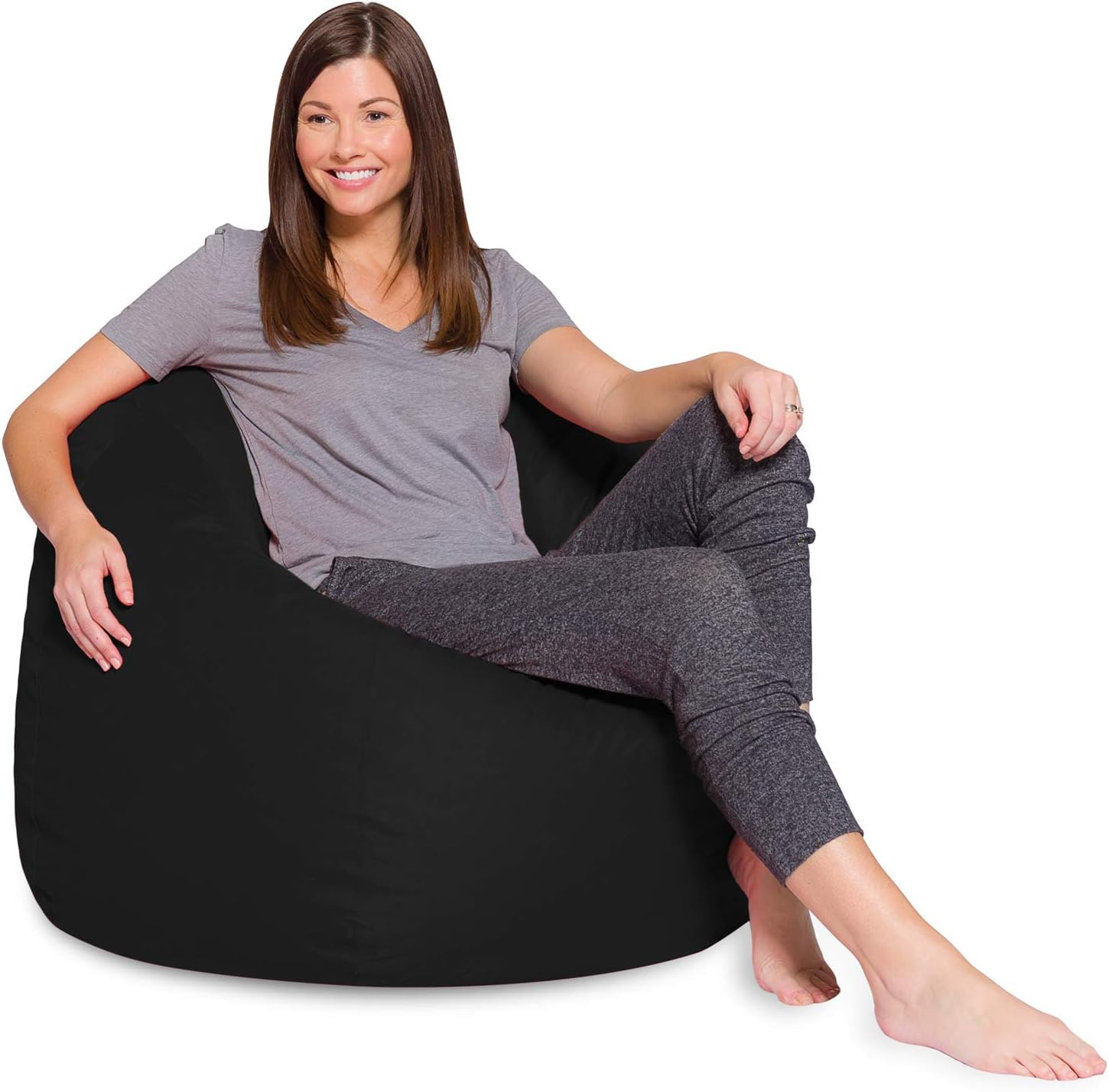 Posh Creations Bean Bag Chair, Soft Lounger for Sitting and Reading, Kids, 4 ft, Black
