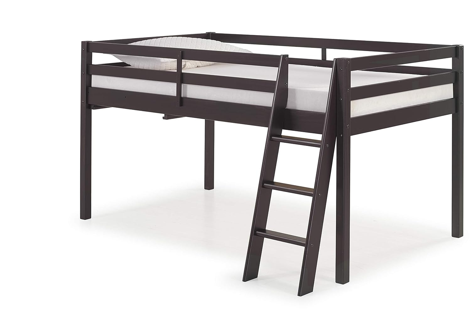Espresso Twin Loft Bed with Ladder and Guardrails