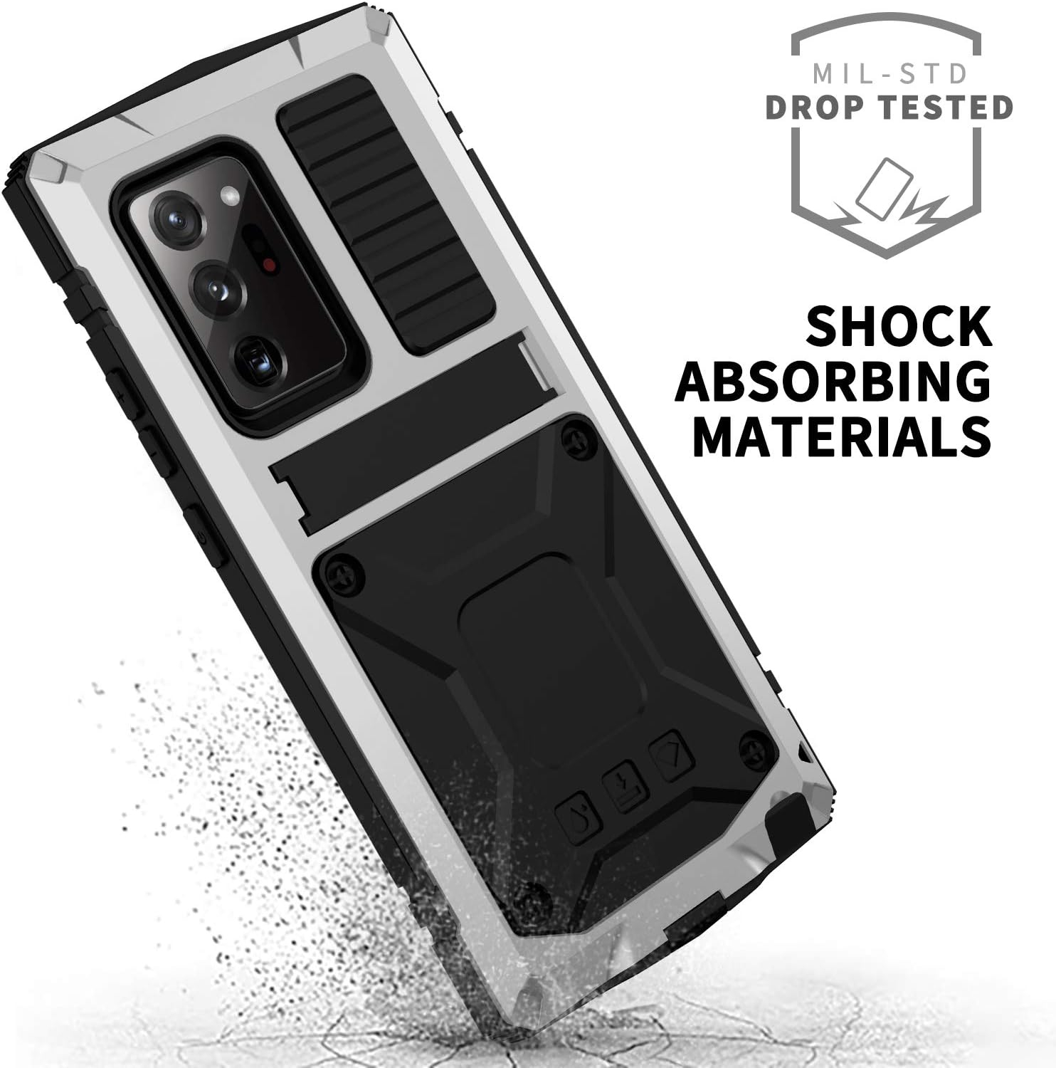 CHENXI for Samsung Galaxy Note 20 Ultra Case, Aluminum Metal Gorilla Glass Waterproof Shockproof Military Heavy Duty Sturdy Protector Cover Hard Case for Samsung Galaxy Note 20 Ultra (Silver)