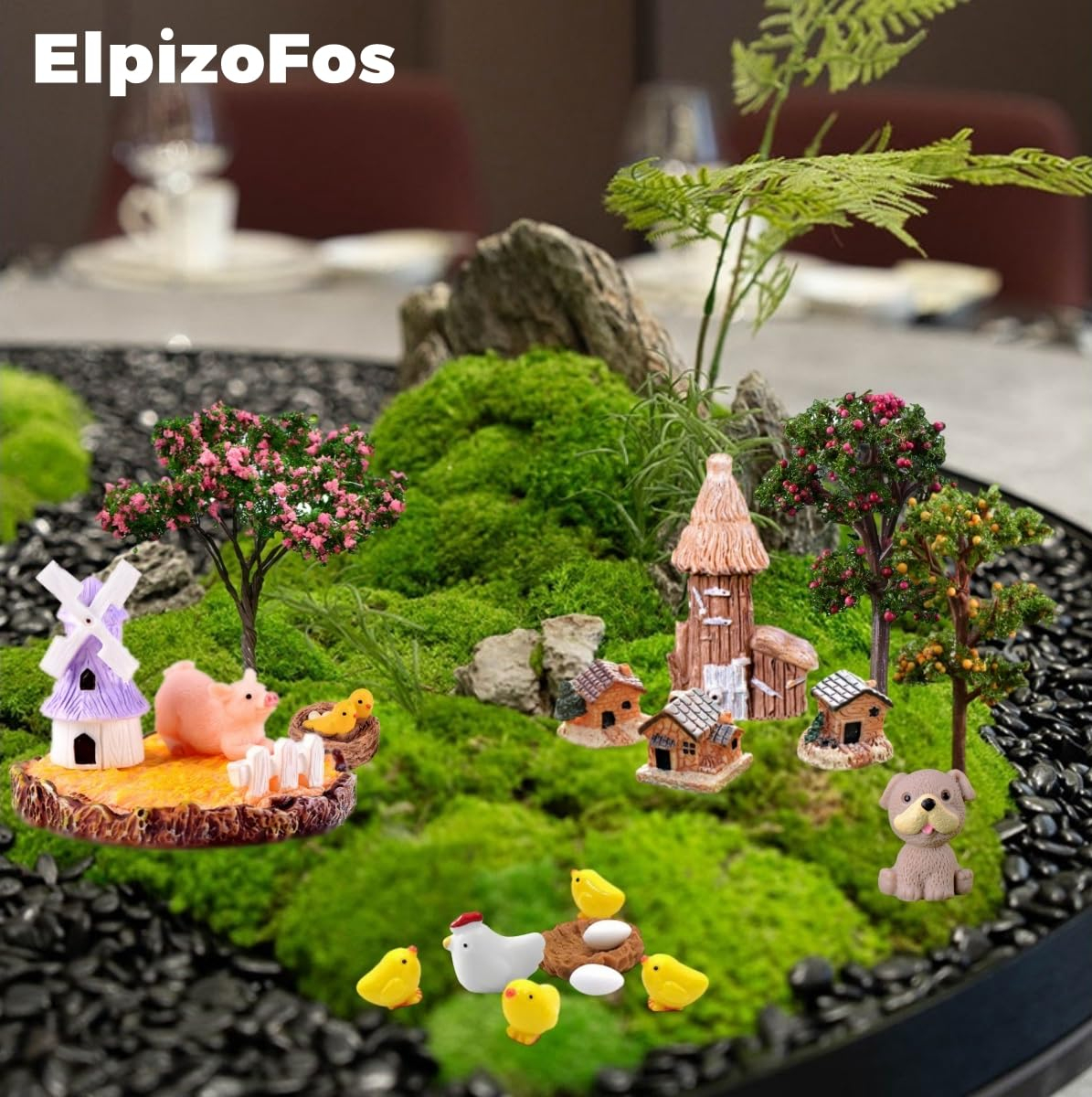 132pcs Fairy Garden Accessories Kit Miniature Animals,Tree,Fence,House Figurines Ornament Statue Craft for DIY Garden Micro Landscape Bonsai Dollhouse Decoration