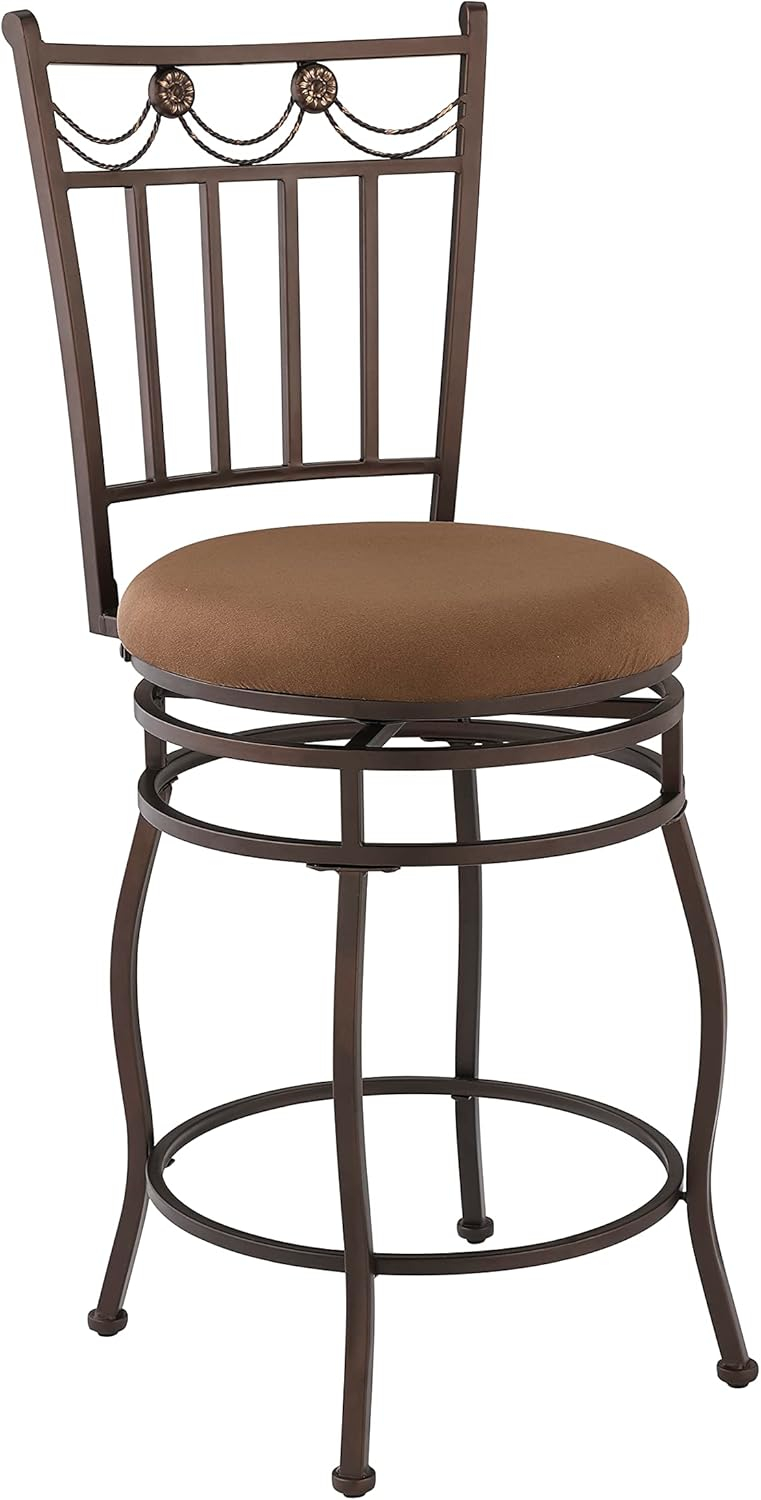 Linon Swag Counter Stool, Brown, 24 inch Seat Height