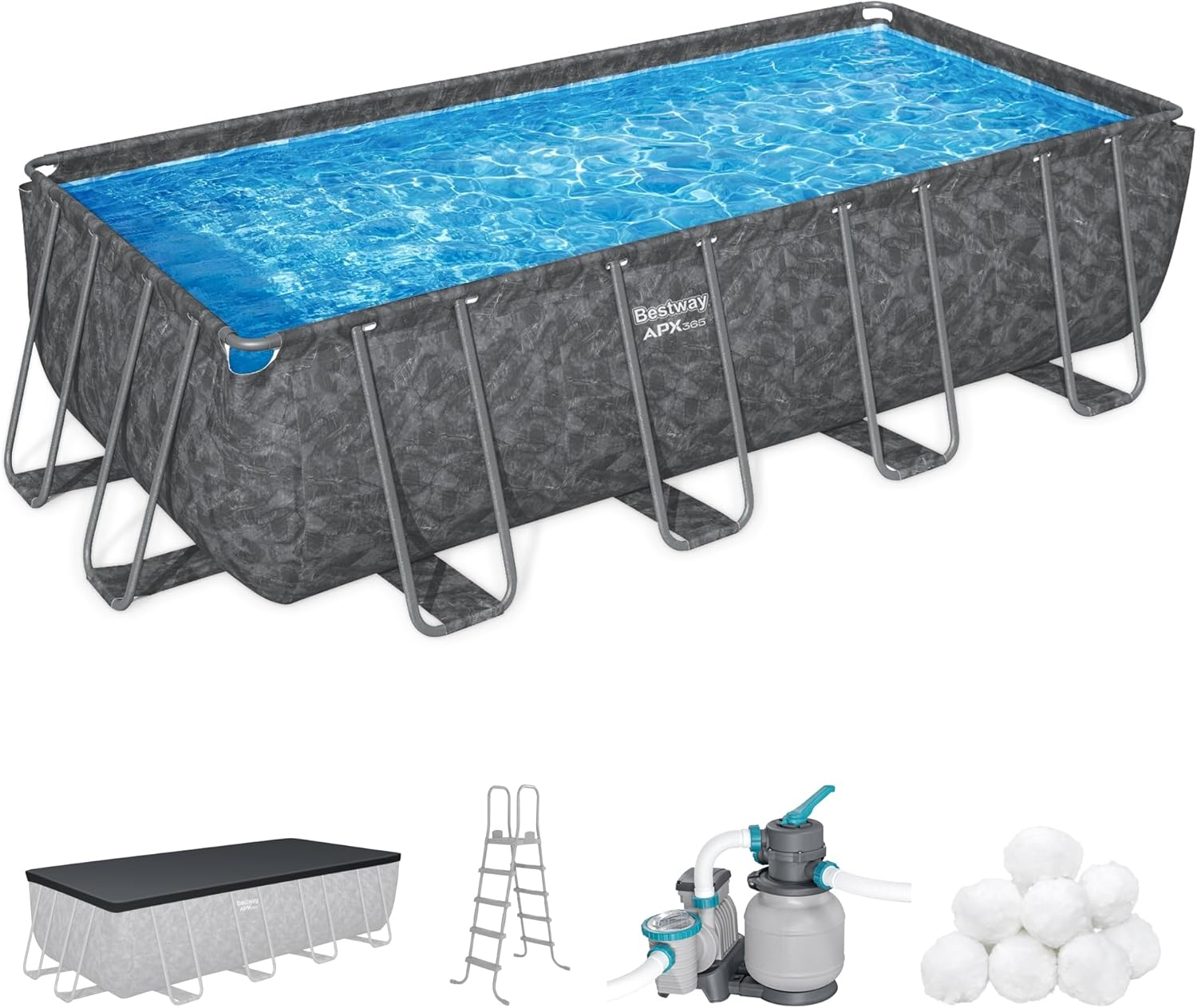 Bestway APX 365 18' x 9' x 52" Rectangle Above Ground Swimming Pool Set