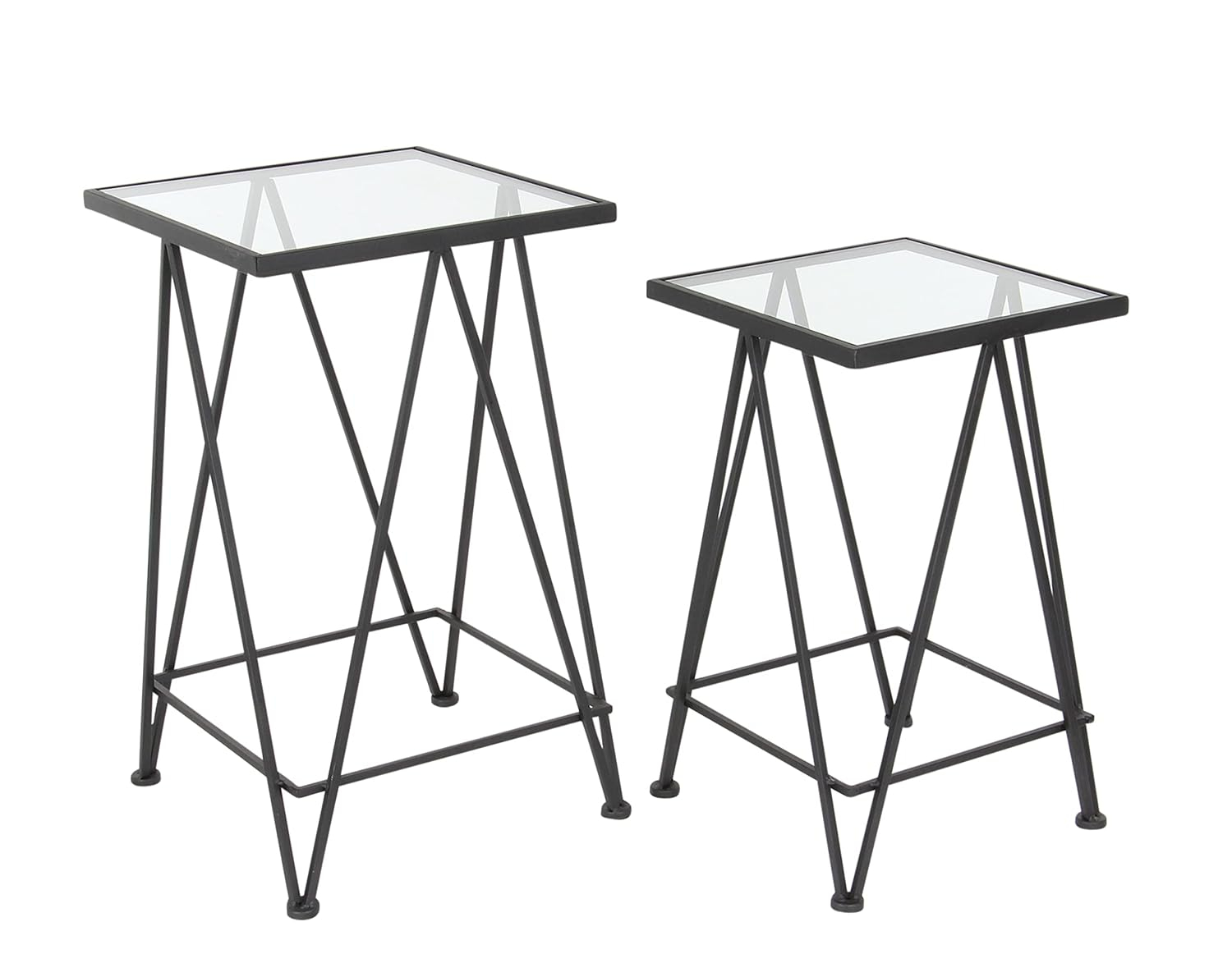 DecMode 15" x 26" Gold Metal Accent Table with Mirrored Glass Top, 2-Pieces