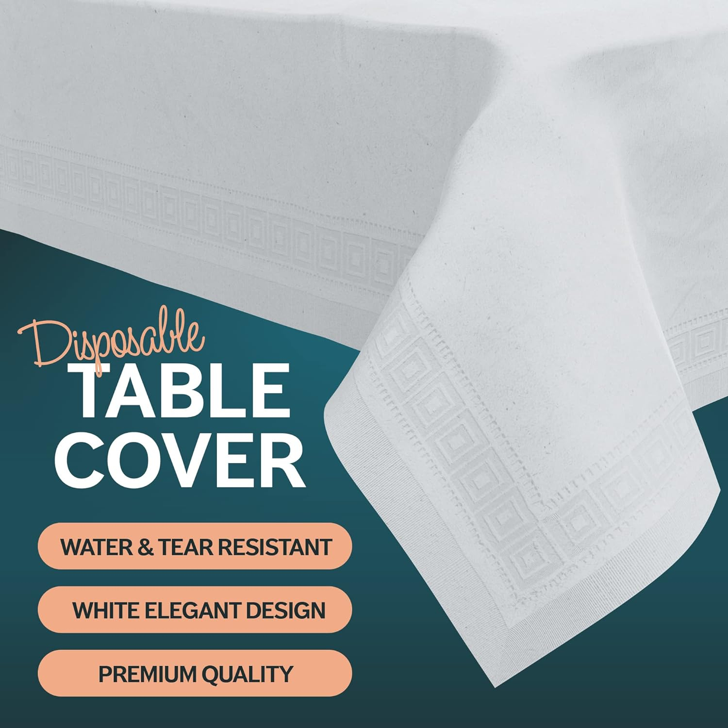 Paper Tablecloths for Rectangle Tables | 54” X 108” – 12 Pack | White Paper Disposable Tablecloth | 3-Ply Premium Paper & Plastic Table Cloths for Parties Disposable