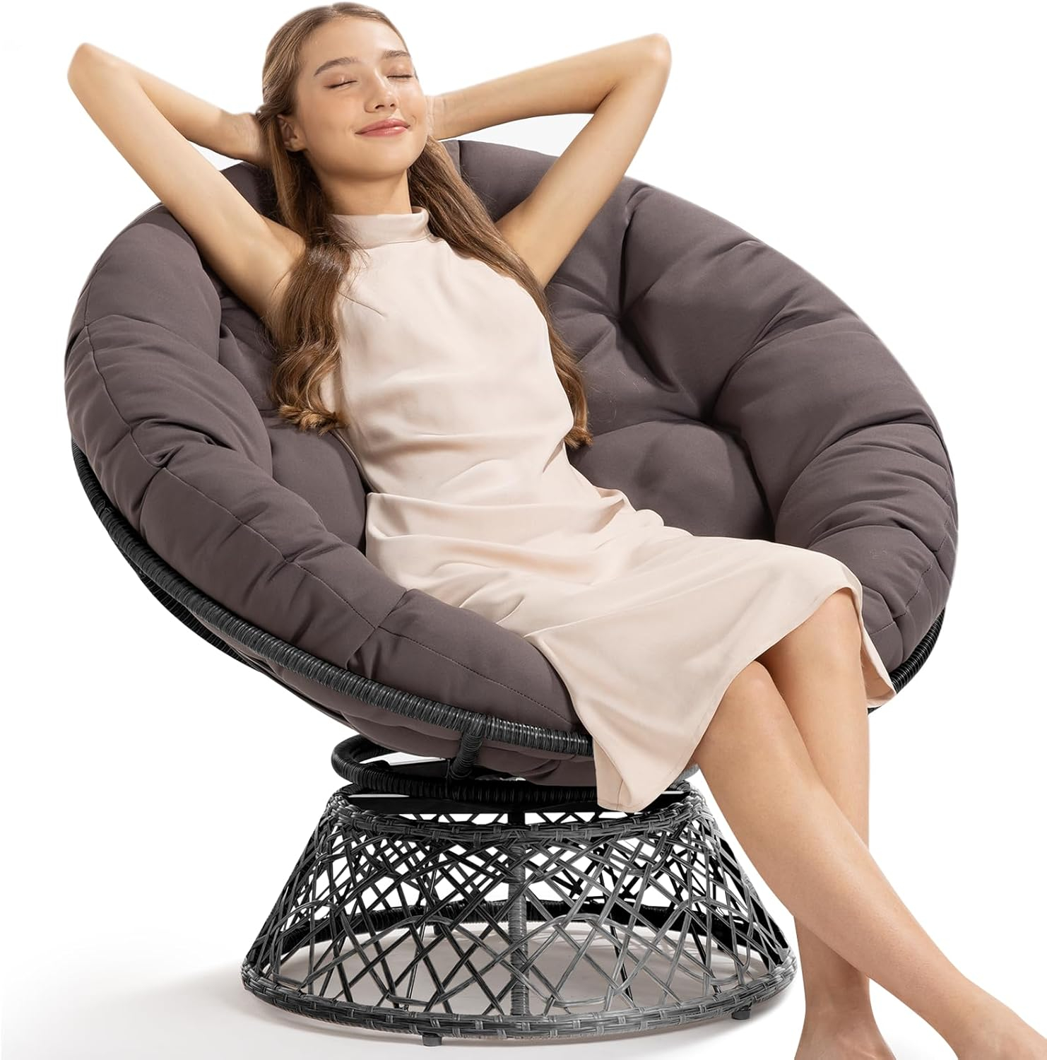 Bme Ergonomic Wicker Papasan Chair with Soft Thick Cushion & Frame