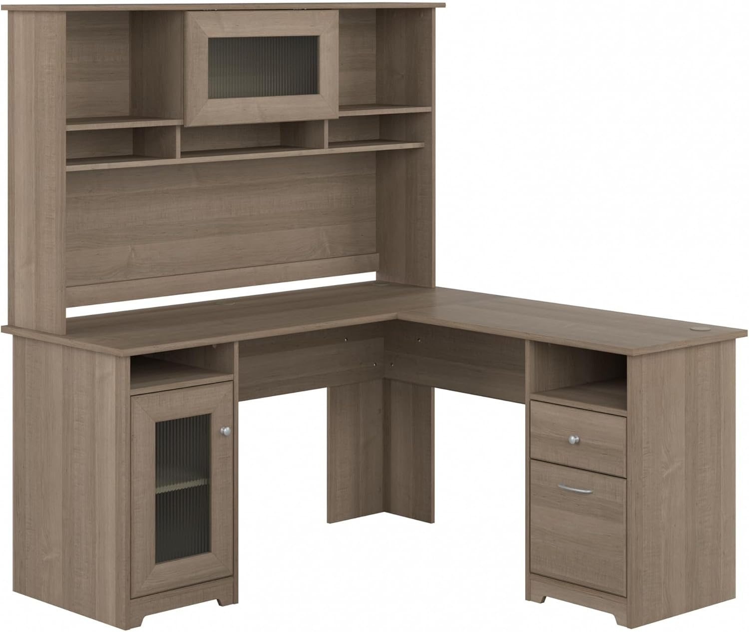 Bush Furniture Cabot 60" L Desk and Hutch with Storage, Ash Gray