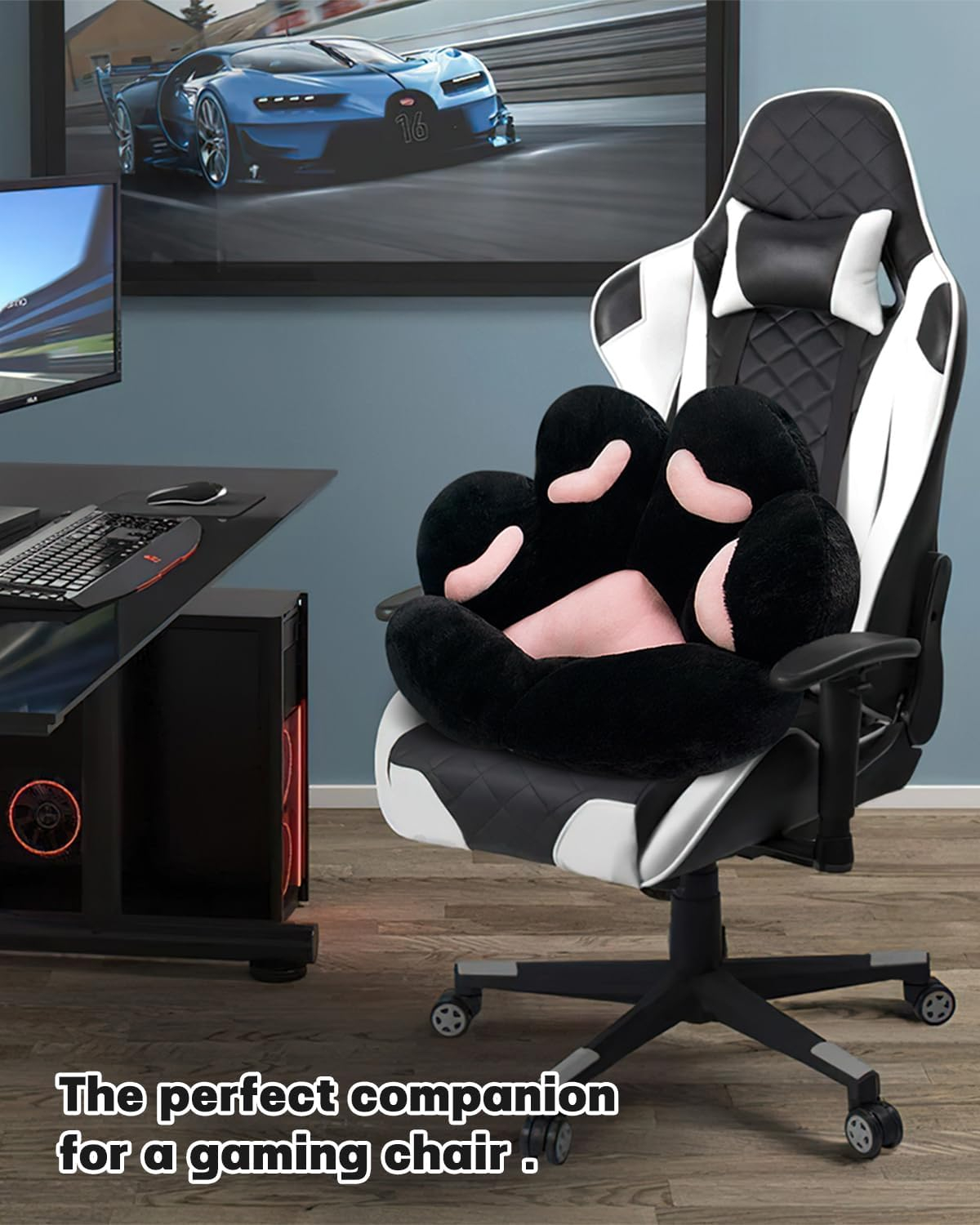 MOONBEEKI Cat Paw Cushion Chair Comfy Kawaii Plush Seat Cushions Shape Lazy Pillow for Gamer Chair 28"x 24" Cozy Floor Cute Seat Kawaii for Girl Worker Gift, Dining Room Bedroom Decorate Black