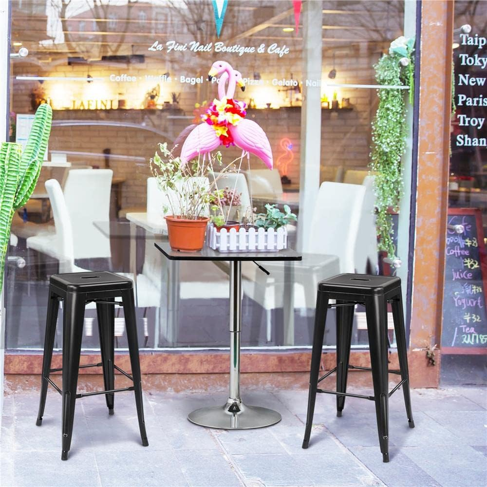 Dkelincs Upgrade Stackable Metal Bar Stools - Set of 4 Counter Height Barstools for Indoor/Outdoor Use - Backless Bar Chairs with Footrest (Black, 30")
