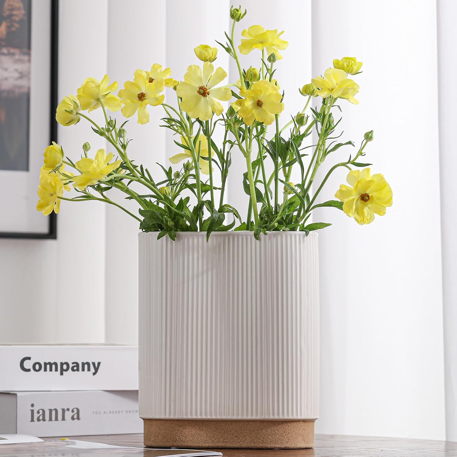 hjn White Vase for Flowers, Ceramic vase for Home Decor French Rustic Vase for Kitchen/Table/Living Room/Shelf/Mantel/Office-Height-6.8"
