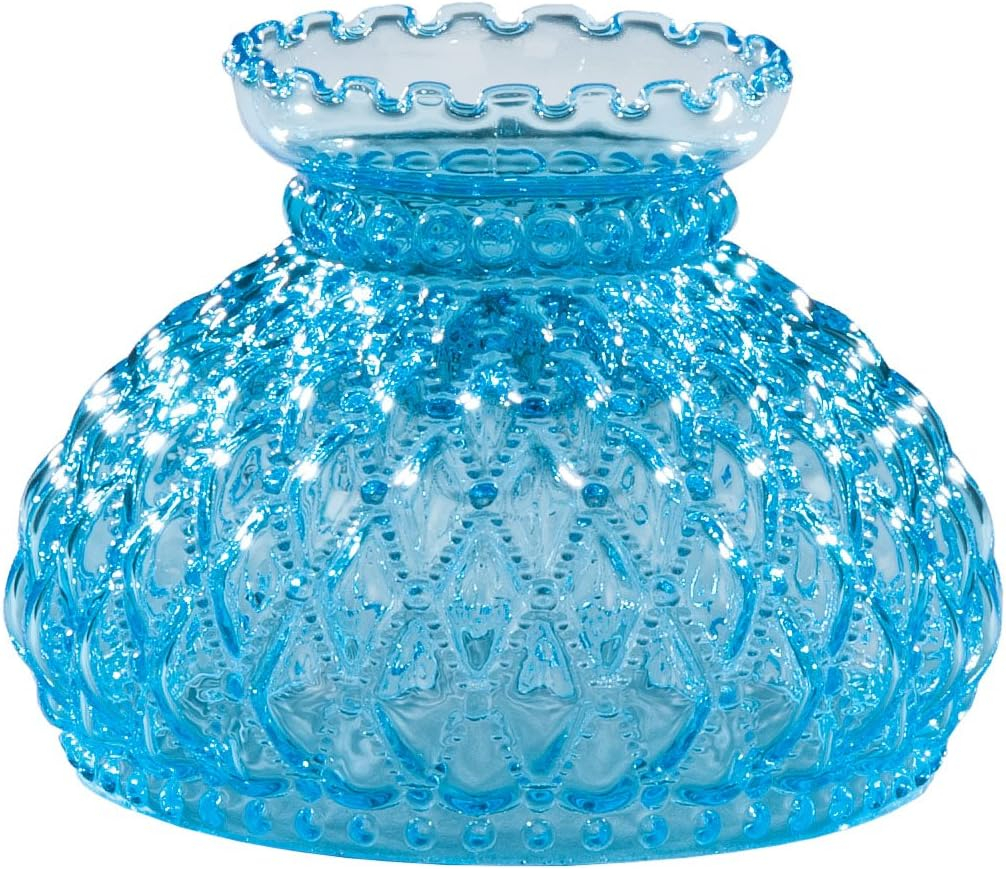 B&P Lamp Light Blue Glass Lamp Shade with Diamond Quilted Pattern Student Glass Shade with Crimped Top, 7 Inch Fitter, for Vintage and Antique Style Globes