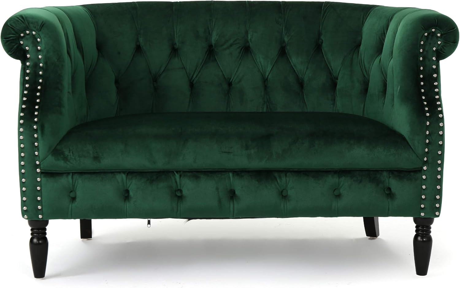 Christopher Knight Home Milani Velvet Tufted Scroll Arm Loveseat by  green