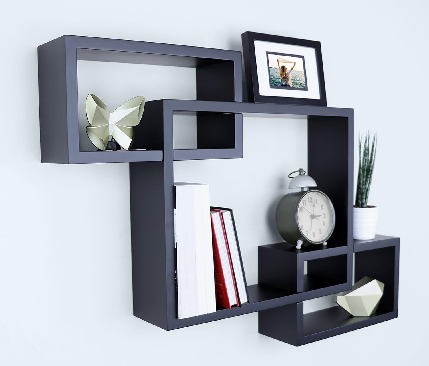 Ballucci Interlocking Floating Shelves, Horizontal or Vertical Display Cube Wall Mount Shelf, Black