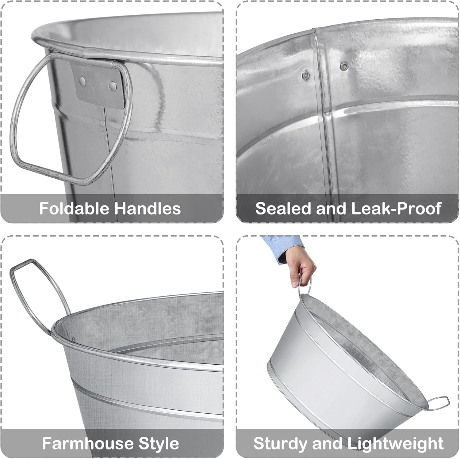 Large 6-Gallon Galvanized Tin Beverage Tub, 20x14x10 inches (Pack of 2)