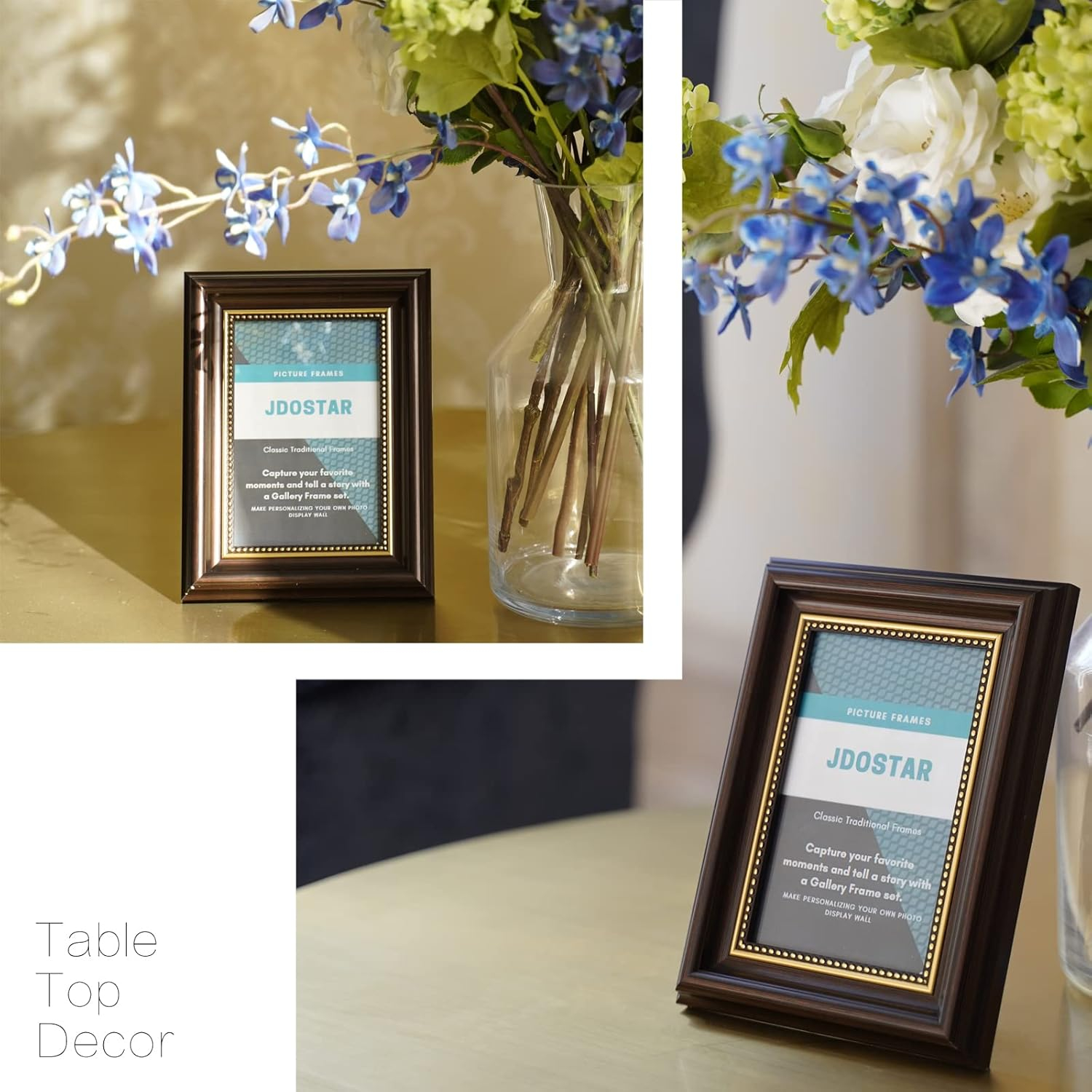 4x6 Picture frames set of 2, Photo frames 4x6 with Real Glass, Tabletop Display & Wall Mount, Brown with Gold Bead