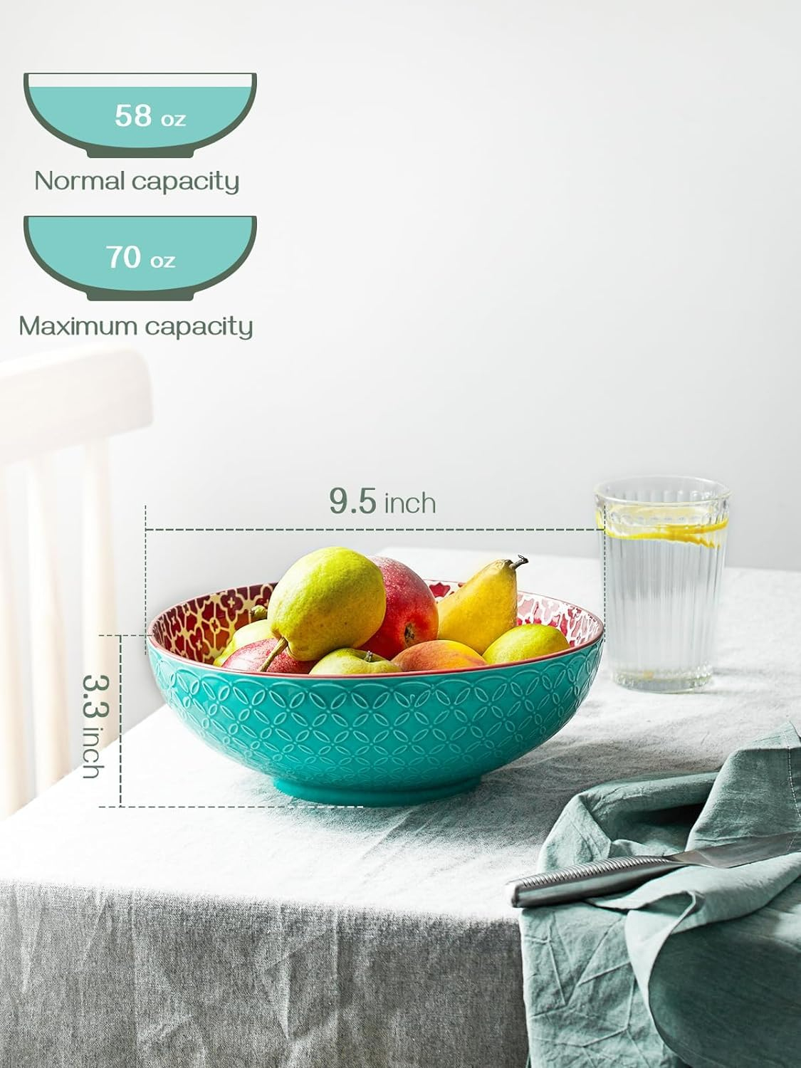 DOWAN Serving Bowls, 9.6 Inch 70 Oz Fruit Bowls Salad Bowls, Large Pasta Bowl Set of 2, Serving Dishes for Entertaining, Vibrant Color Large Bowls for Party, Ideal Housewarming Gift, Halloween Decor