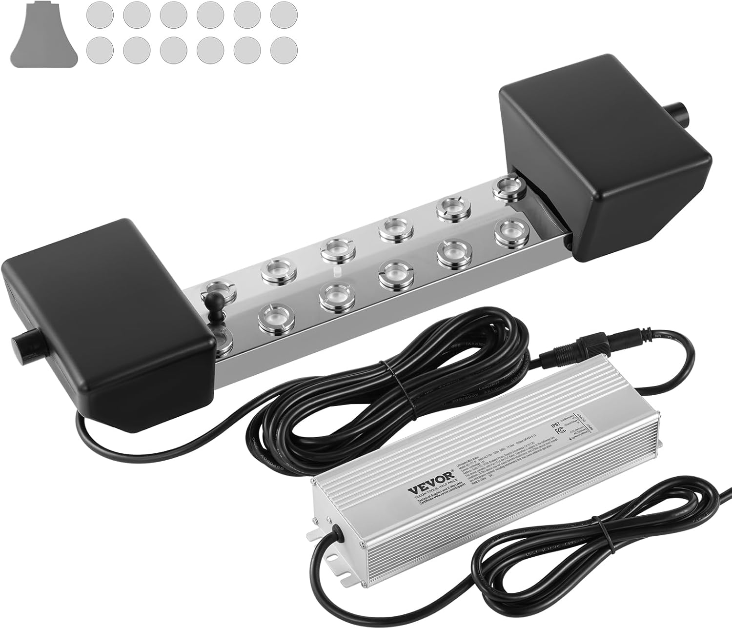 KFFKFF 12-Head Ultrasonic Fog Generator, 9000mL/H Capacity, Accompanied by 300W IP67 Water-Resistant Power Unit, Float, Spare Discs, Ideal for Water Features, Gardens, Greenhouses, Halloween Decor