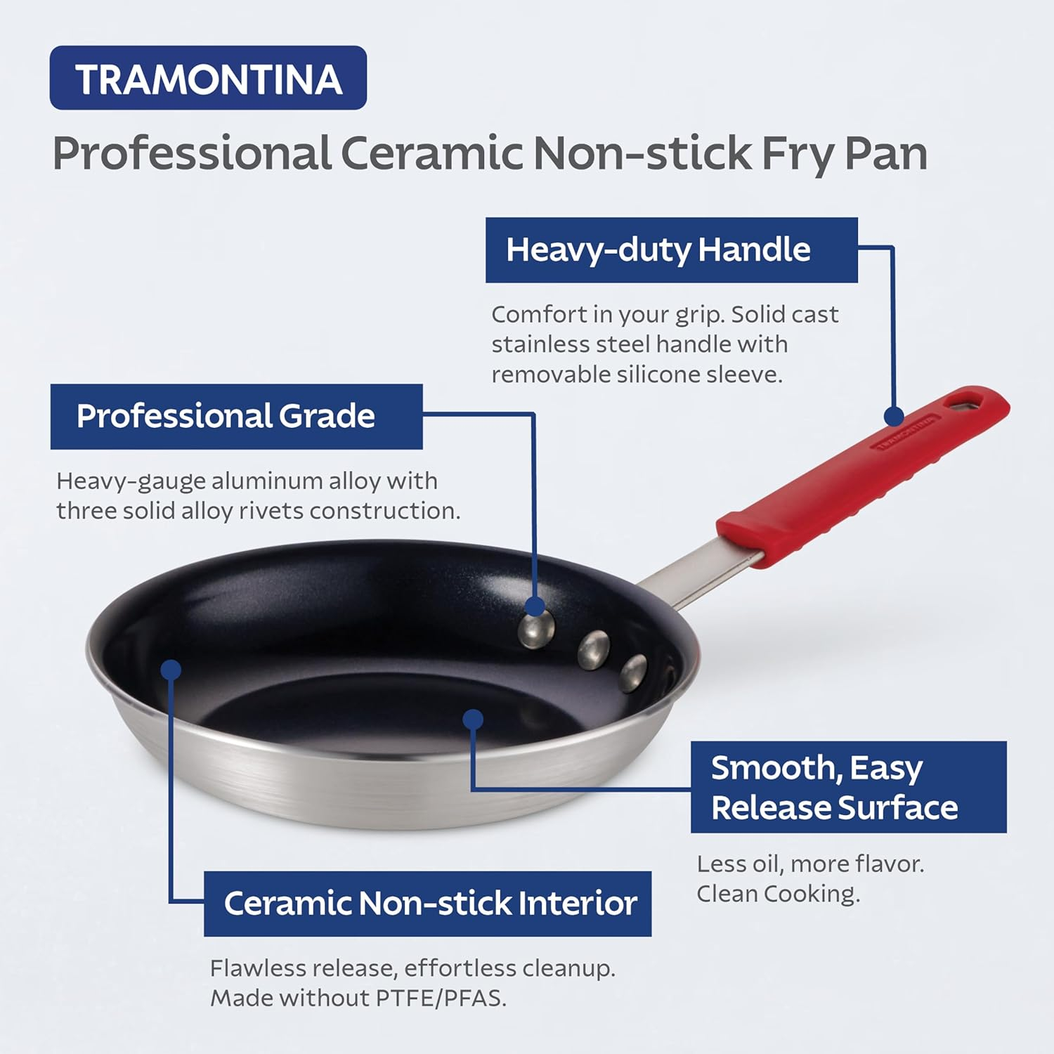 Tramontina Professional 12-Inch Ceramic Non Stick Large Frying Pan, Heavy-Gauge Aluminum Skillet with Nonstick Coating, Dishwasher and Oven Safe, Black