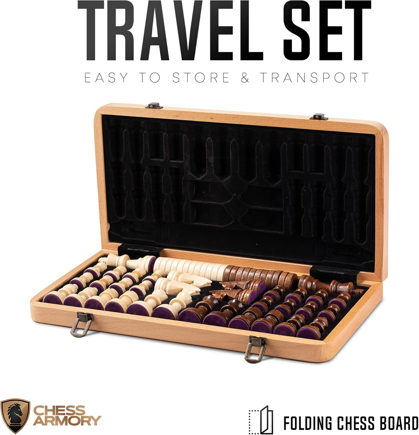 Chess Armory Premium Checkers and Chess Set - Wooden Board Game with a Portable Wood Case and Secure Storage for Pieces, Set for Kids and Adults (Beech Wood)
