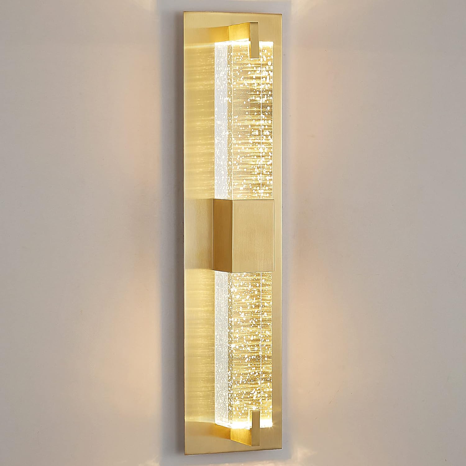 WOSHITU LED Wall Sconce Light: 19 Inch Gold Modern Sconces Wall Lighting 3000K Dimmable Crystal Wall Lamps Indoor Bathroom Sconce Mount Light Fixtures for Living Room/Bedroom/Hallway