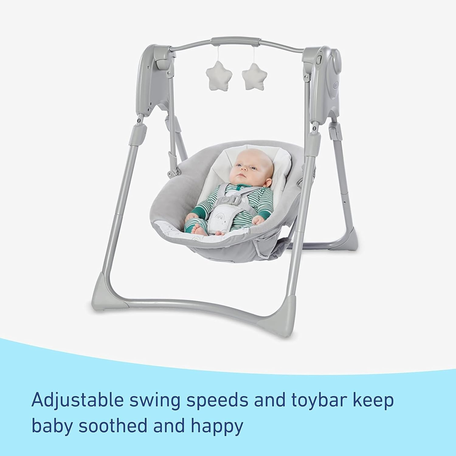 Reign Grey Adjustable Compact Baby Swing with Toy Bar