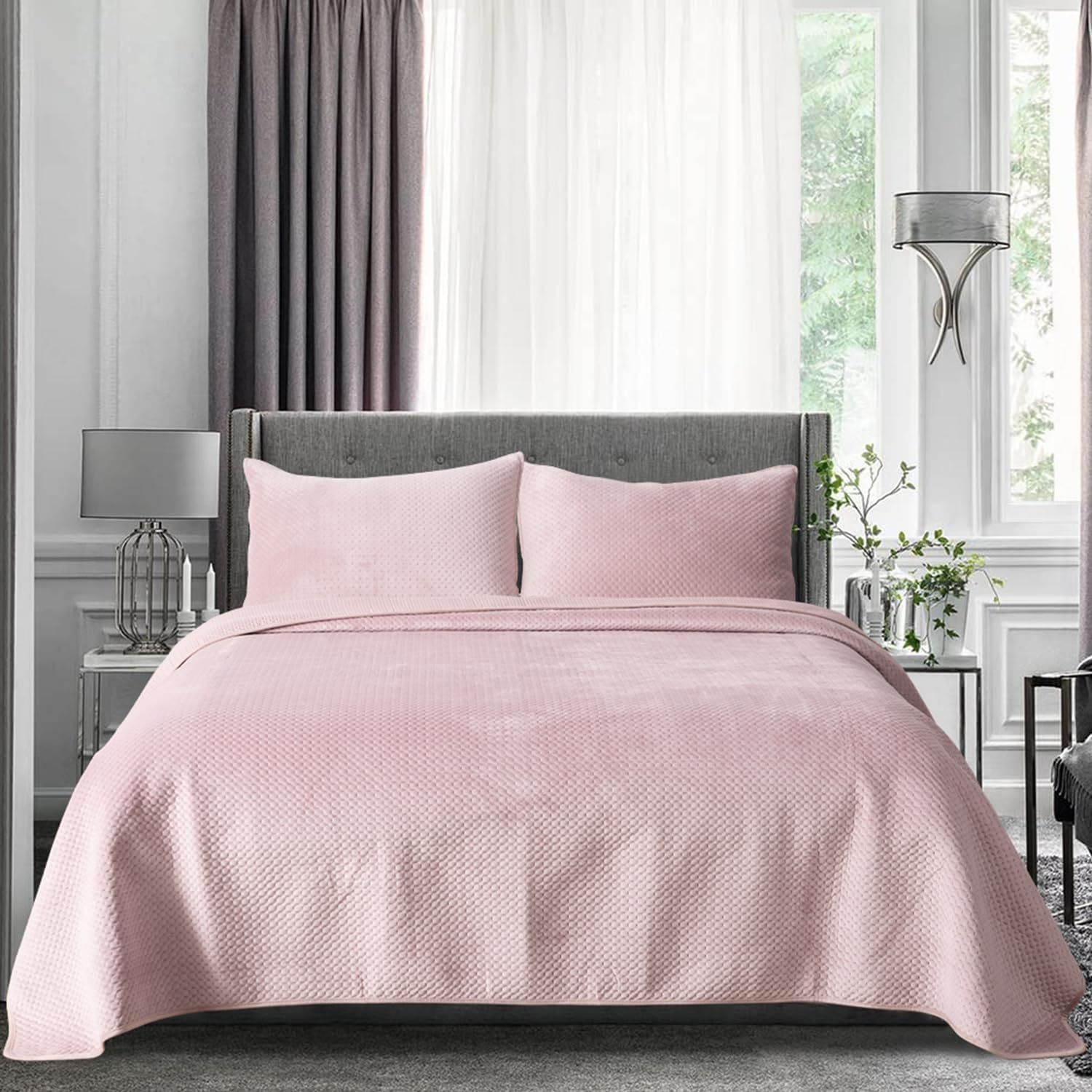 Kasentex  All Season Plush Poly Velvet Lavish Design Quilt Set Soft and Warm Machine Washable Coverlet Rose Queen