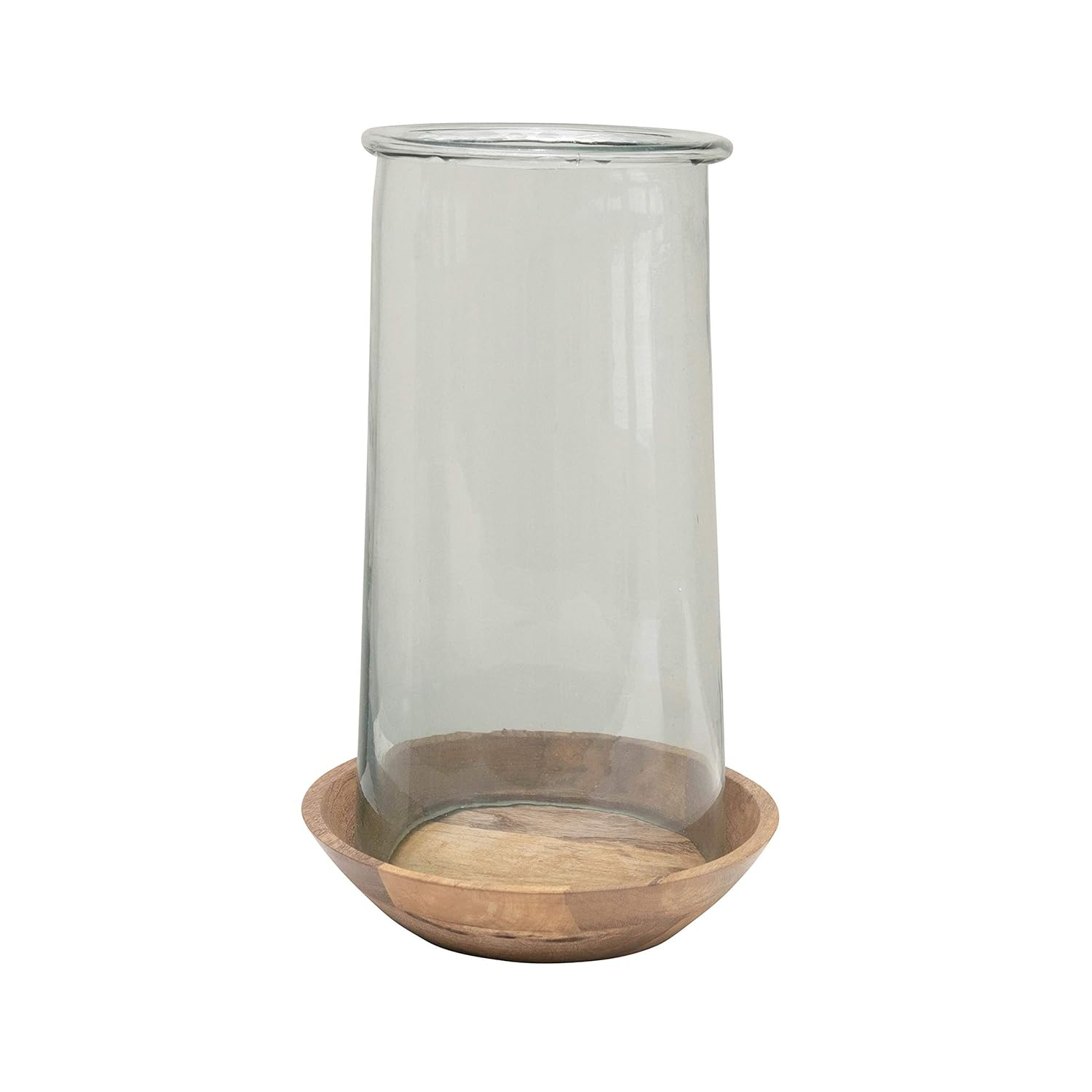 Elegant 15'' Clear Glass Hurricane Vase on Wooden Base