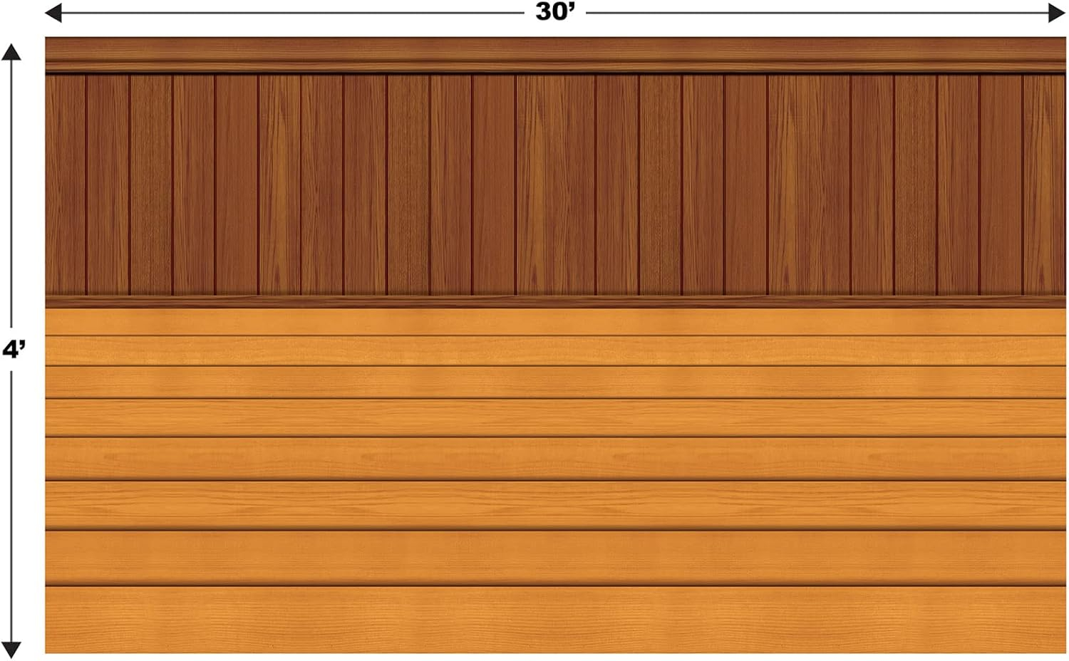Beistle Insta-Theme Wood-Look Floor/Wainscoting Backdrop - 4 ft x 30 ft - Brown