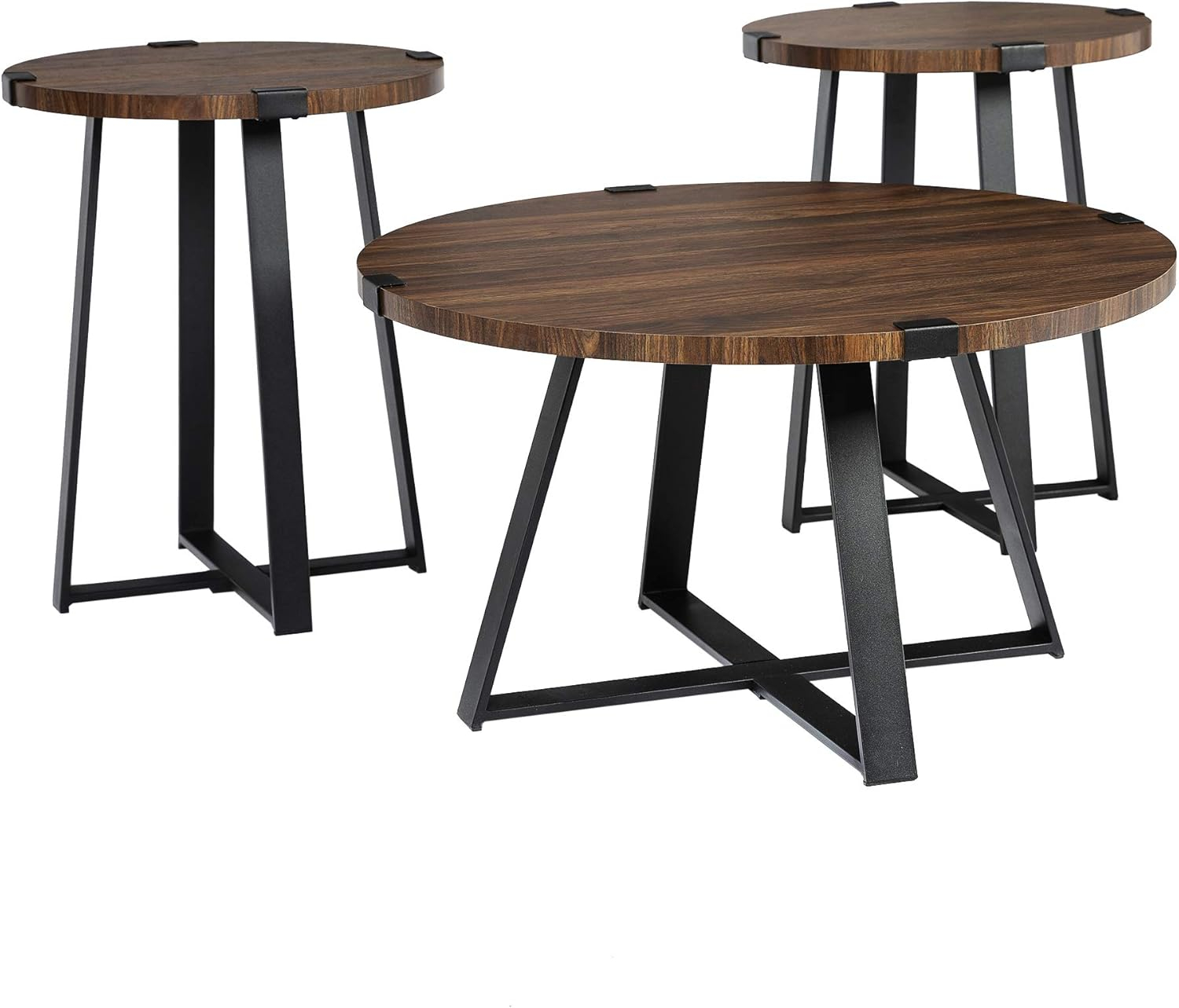 Walker Edison 3 Piece Industrial Wrap Leg Accent Table Set, Dark Walnut